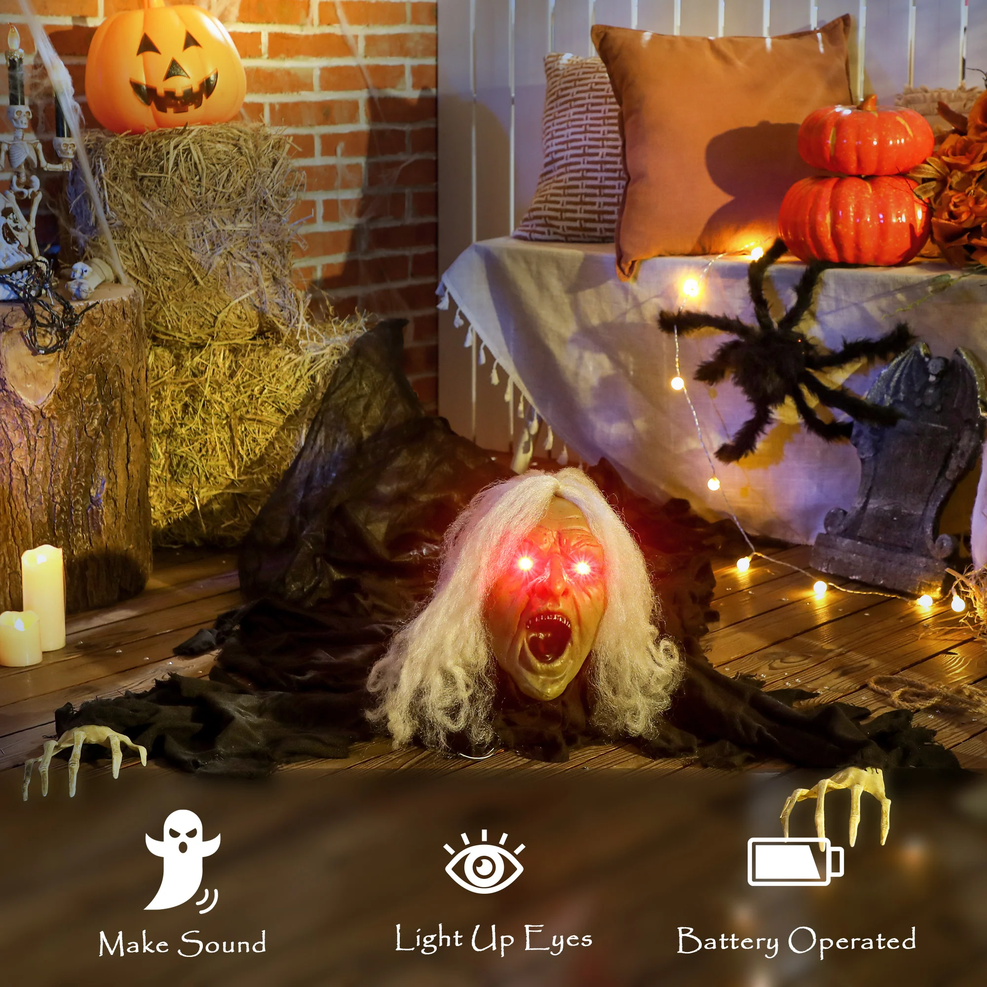 Outsunny 183 cm Life Size Scary Halloween Decorations, Battery Operated - Image 5