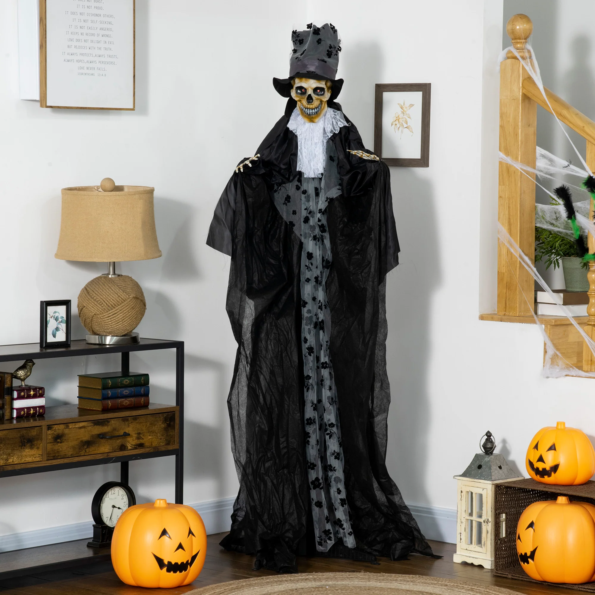 Outsunny 189cm Animated Prop Ghost Bridegroom, Indoor Halloween Decorations - Image 9