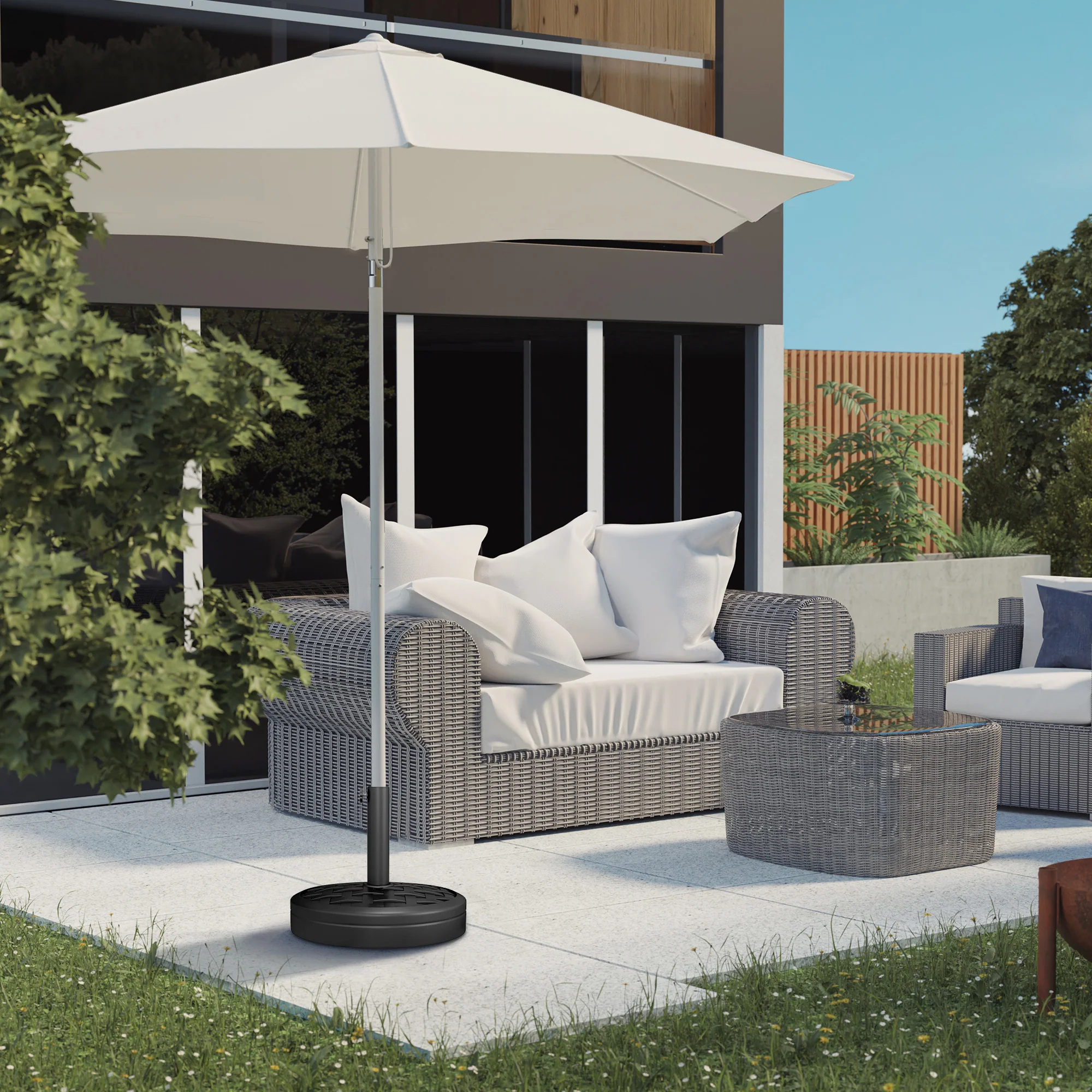 Outsunny 18kg Concrete Parasol Base With Rattan Effect Heavy Duty Umbrella Stand - Image 2