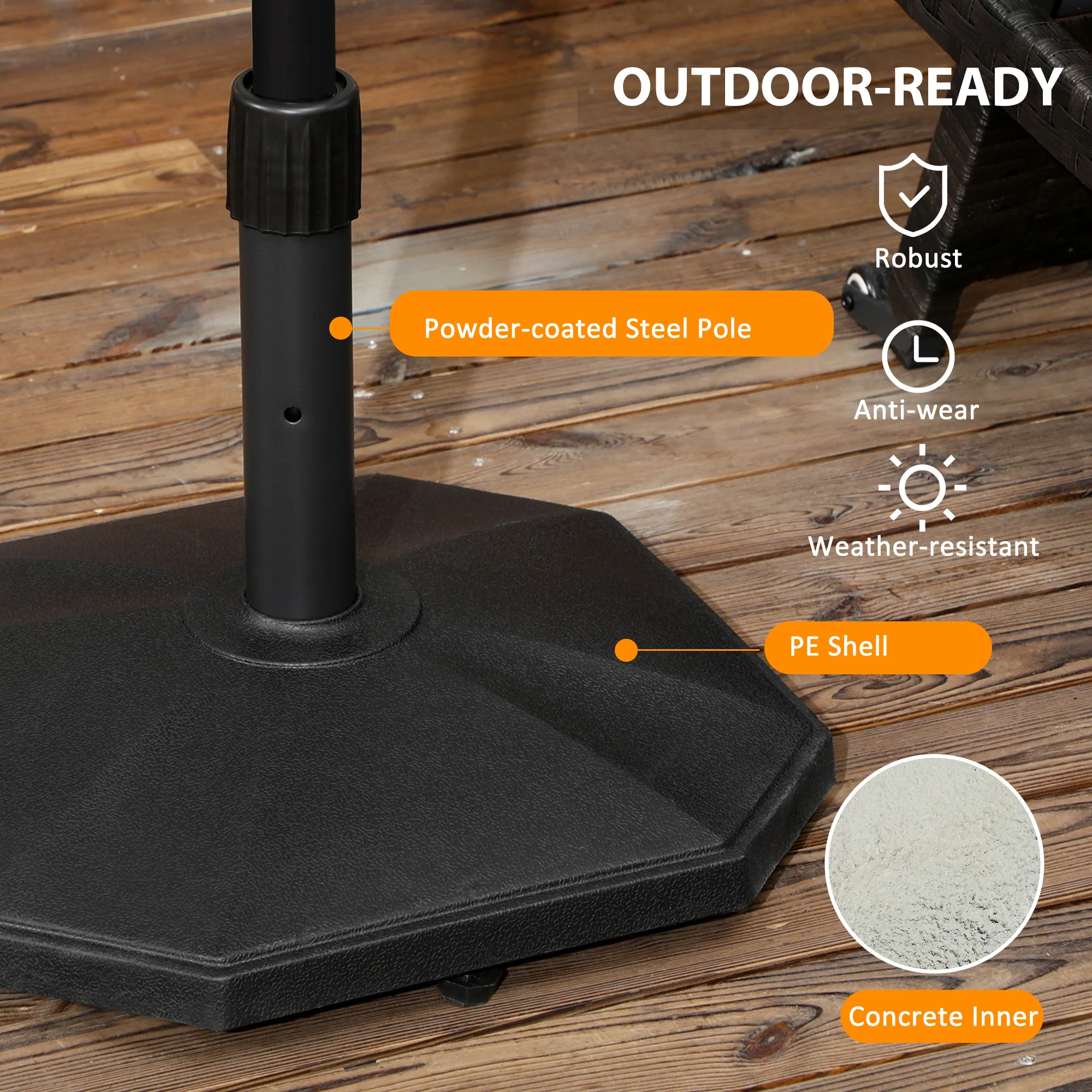 Outsunny 18kg Patio Parasol Base Concrete Outdoor Umbrella Stand Holder Black - Image 4