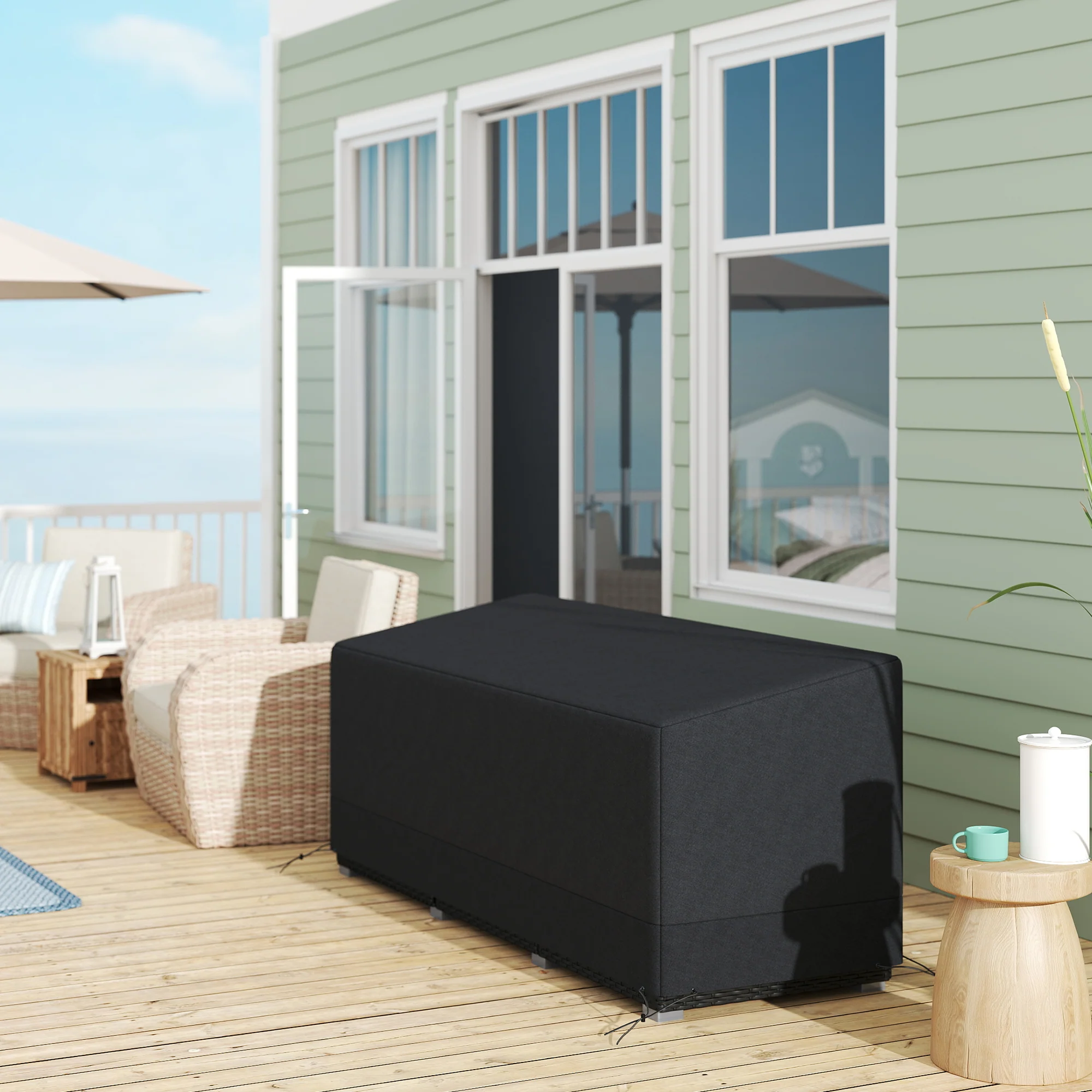 Outsunny 190x72x76cm Rectangular Patio Furniture Cover for Chairs Black - Image 2