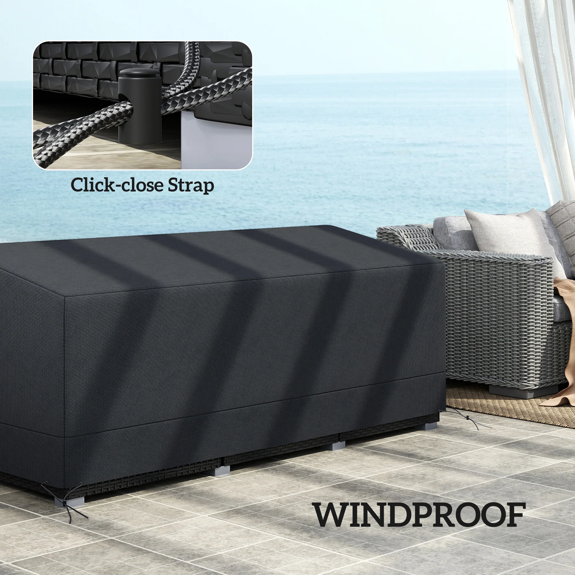 Outsunny 190x72x76cm Rectangular Patio Furniture Cover for Chairs Black - Image 4