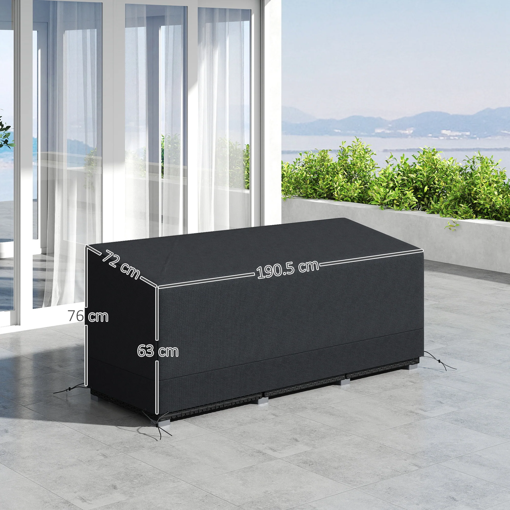 Outsunny 190x72x76cm Rectangular Patio Furniture Cover for Chairs Black - Image 5