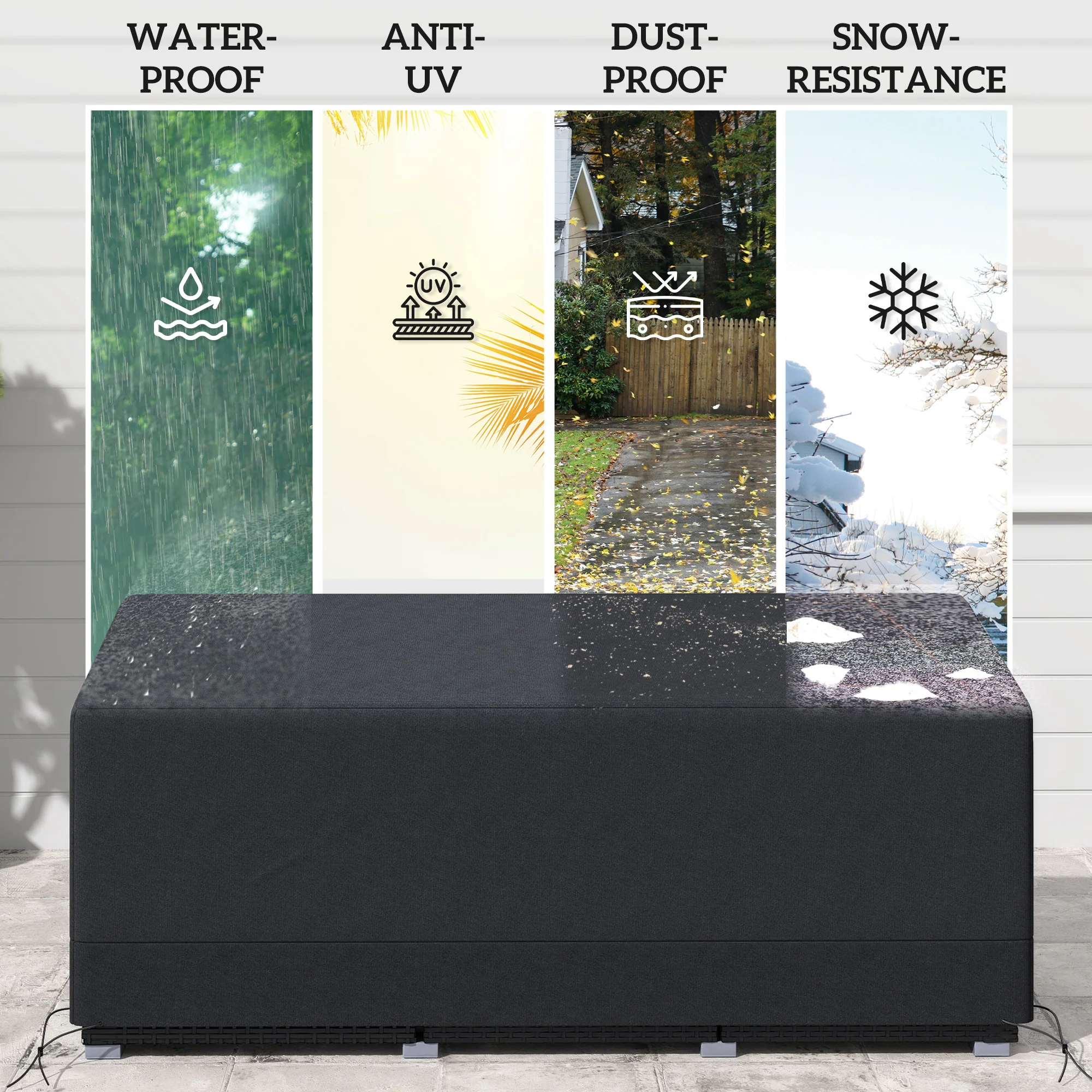 Outsunny 190x72x76cm Rectangular Patio Furniture Cover for Chairs Black - Image 6
