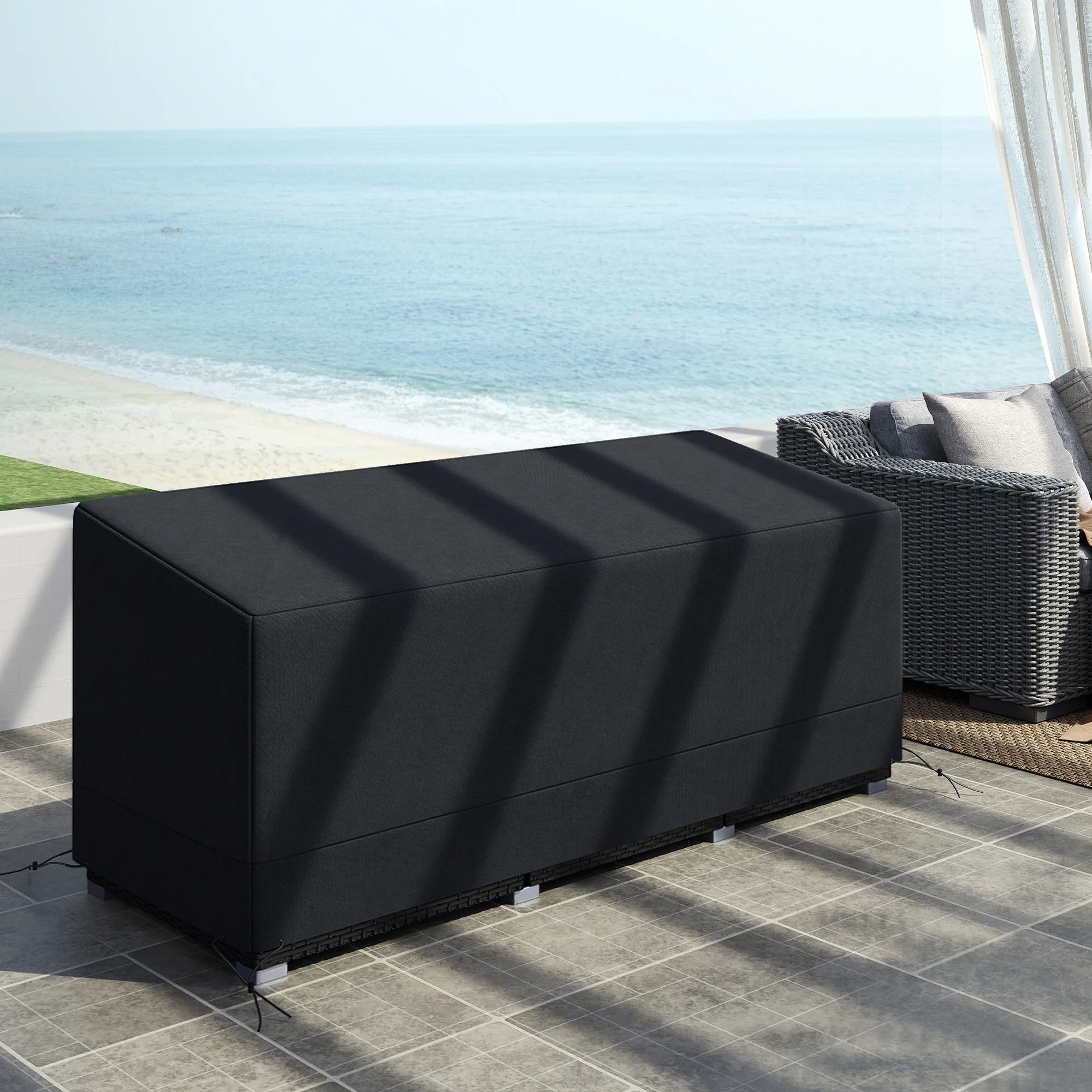 Outsunny 190x72x76cm Rectangular Patio Furniture Cover for Chairs Black - Image 8