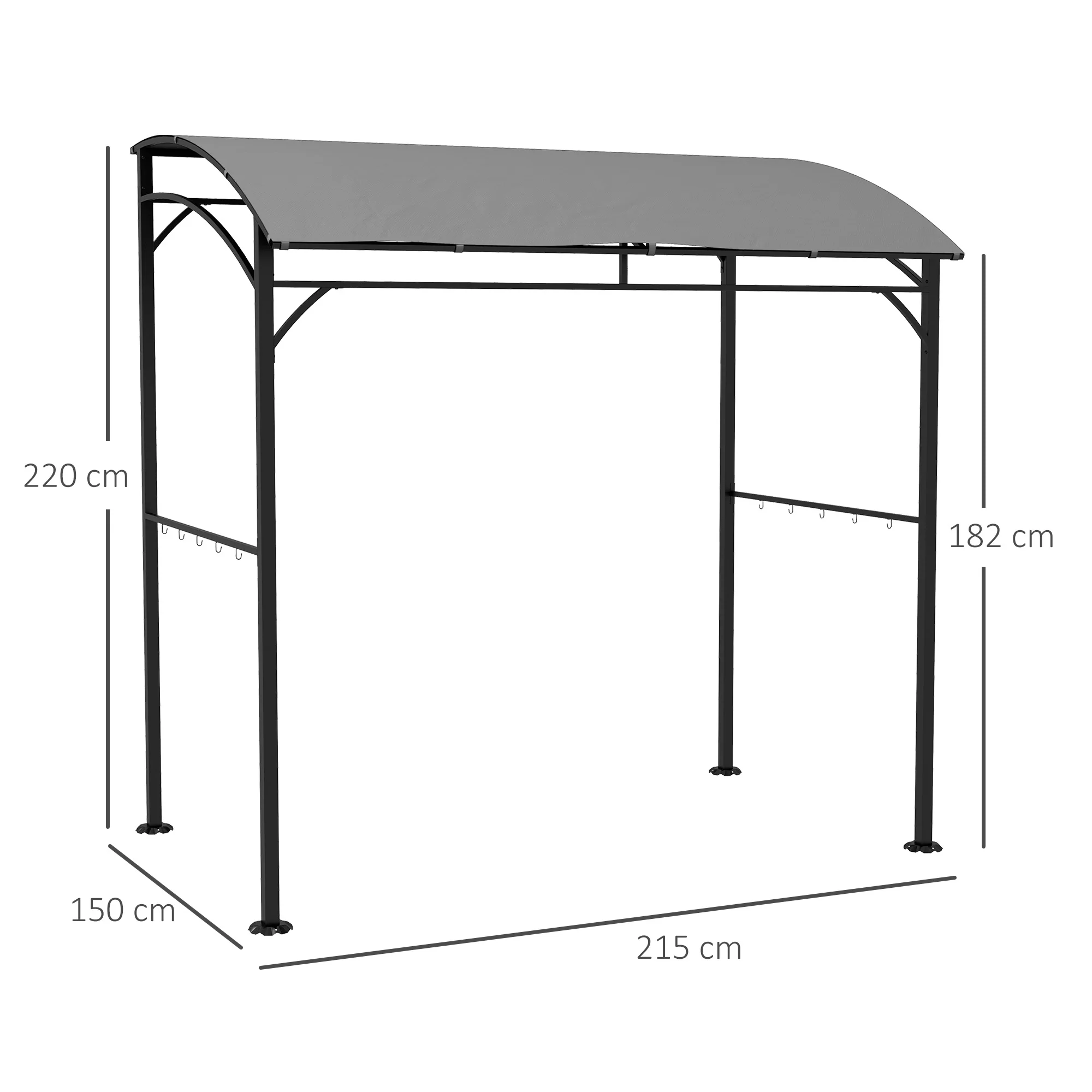 Outsunny 2.2 X 1.5 M BBQ Gazebo Tent Sun Shade With Canopy And 10 Hooks, Grey - Image 5