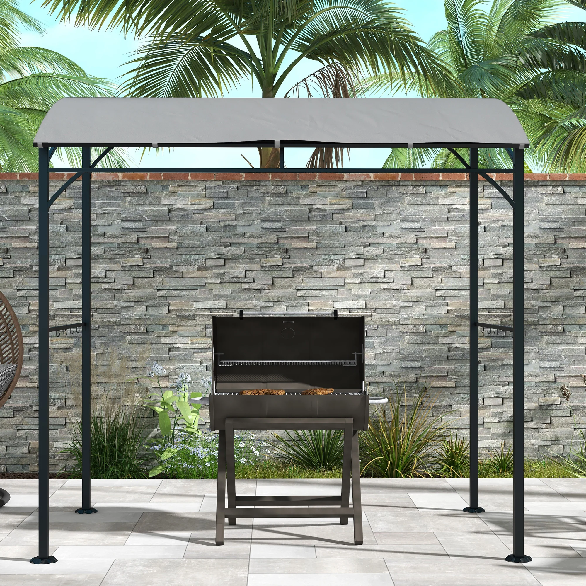 Outsunny 2.2 X 1.5 M BBQ Gazebo Tent Sun Shade With Canopy And 10 Hooks, Grey - Image 7