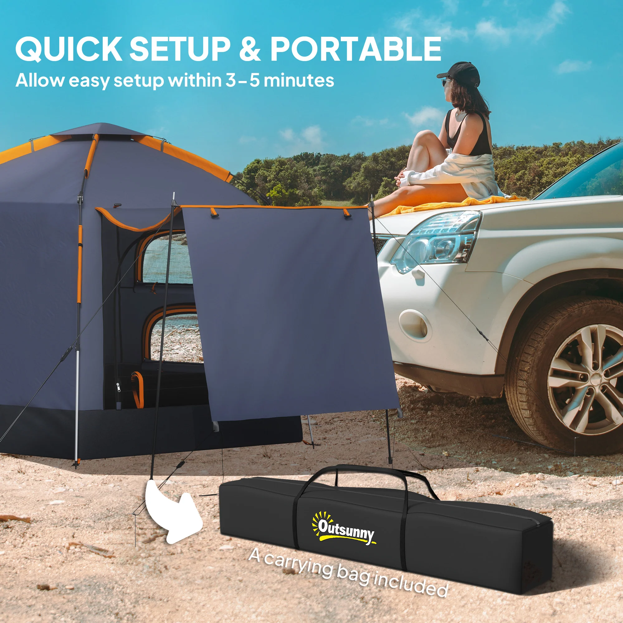 Outsunny 2-4 Person Tent, Instant Pop Up Camping Tent - Image 3