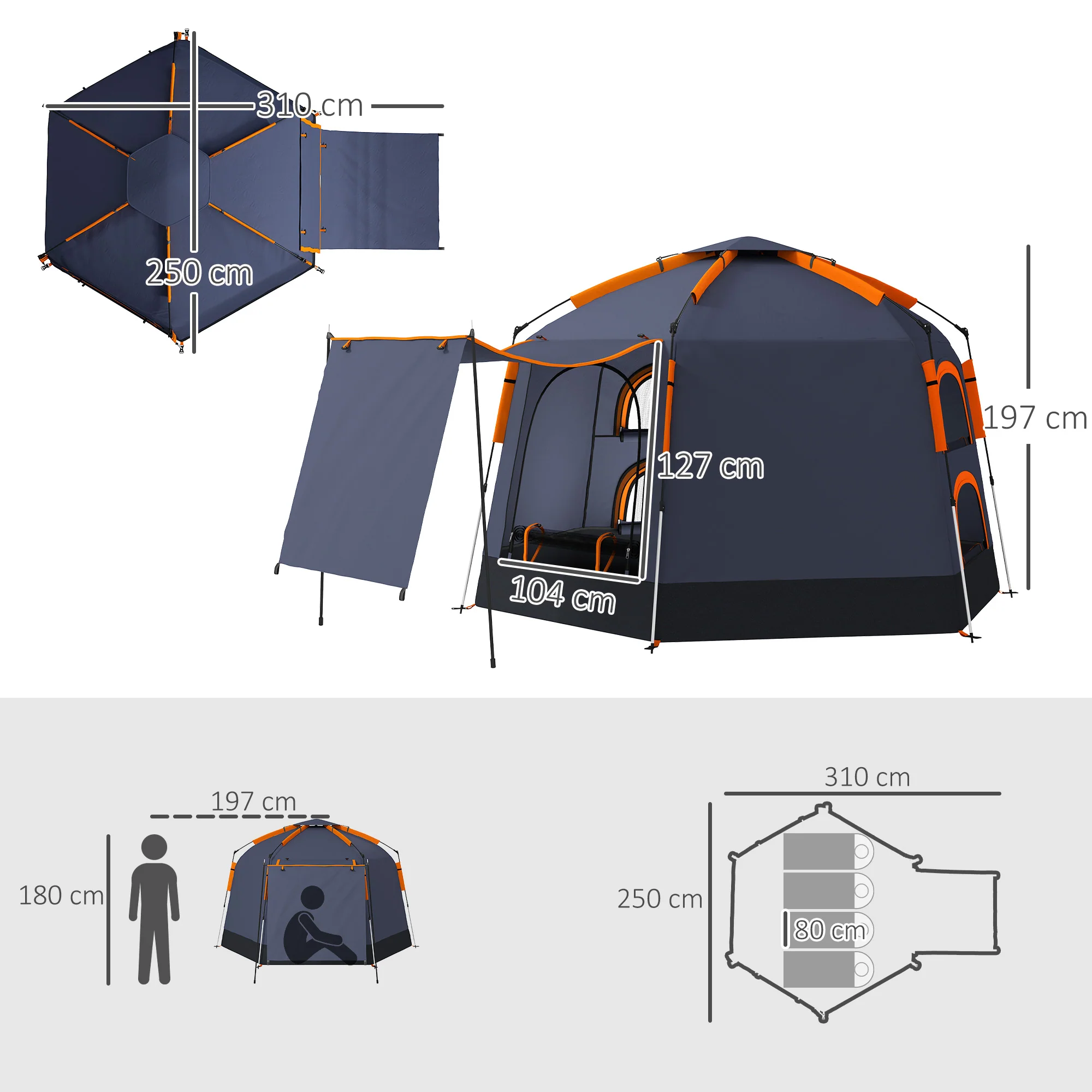Outsunny 2-4 Person Tent, Instant Pop Up Camping Tent - Image 5