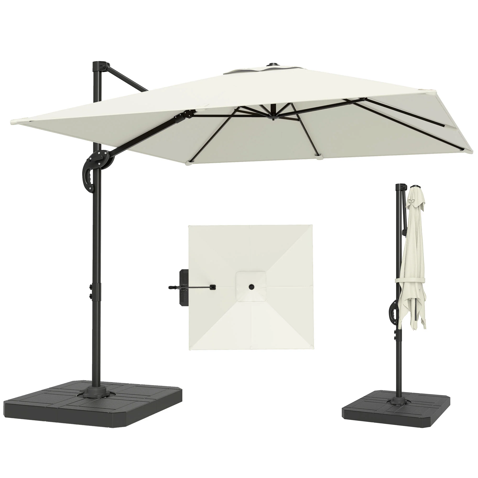 Outsunny 2.4 X 2.4 M Cantilever Parasol W/ Umbrella Weights, Cream White