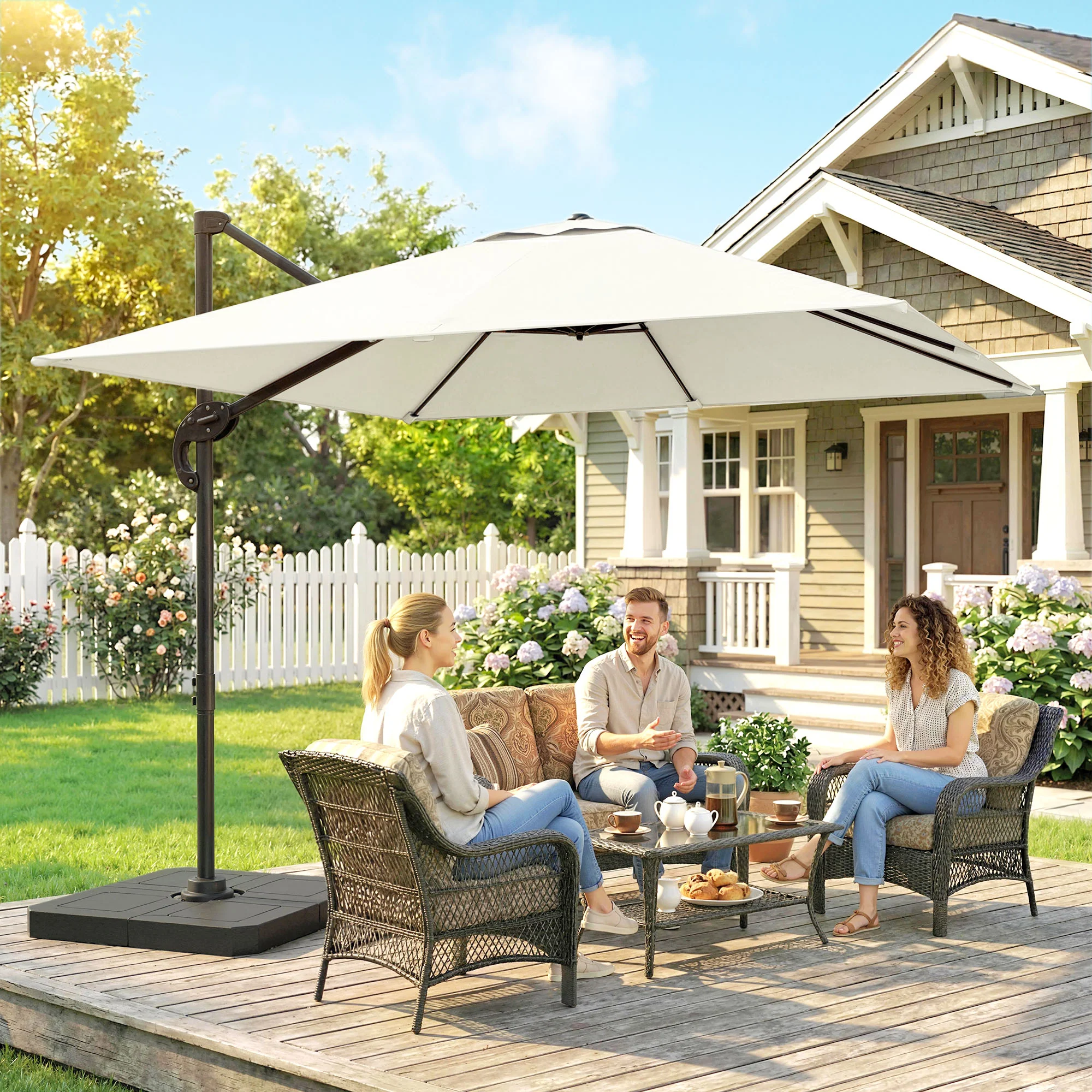Outsunny 2.4 X 2.4 M Cantilever Parasol W/ Umbrella Weights, Cream White - Image 2