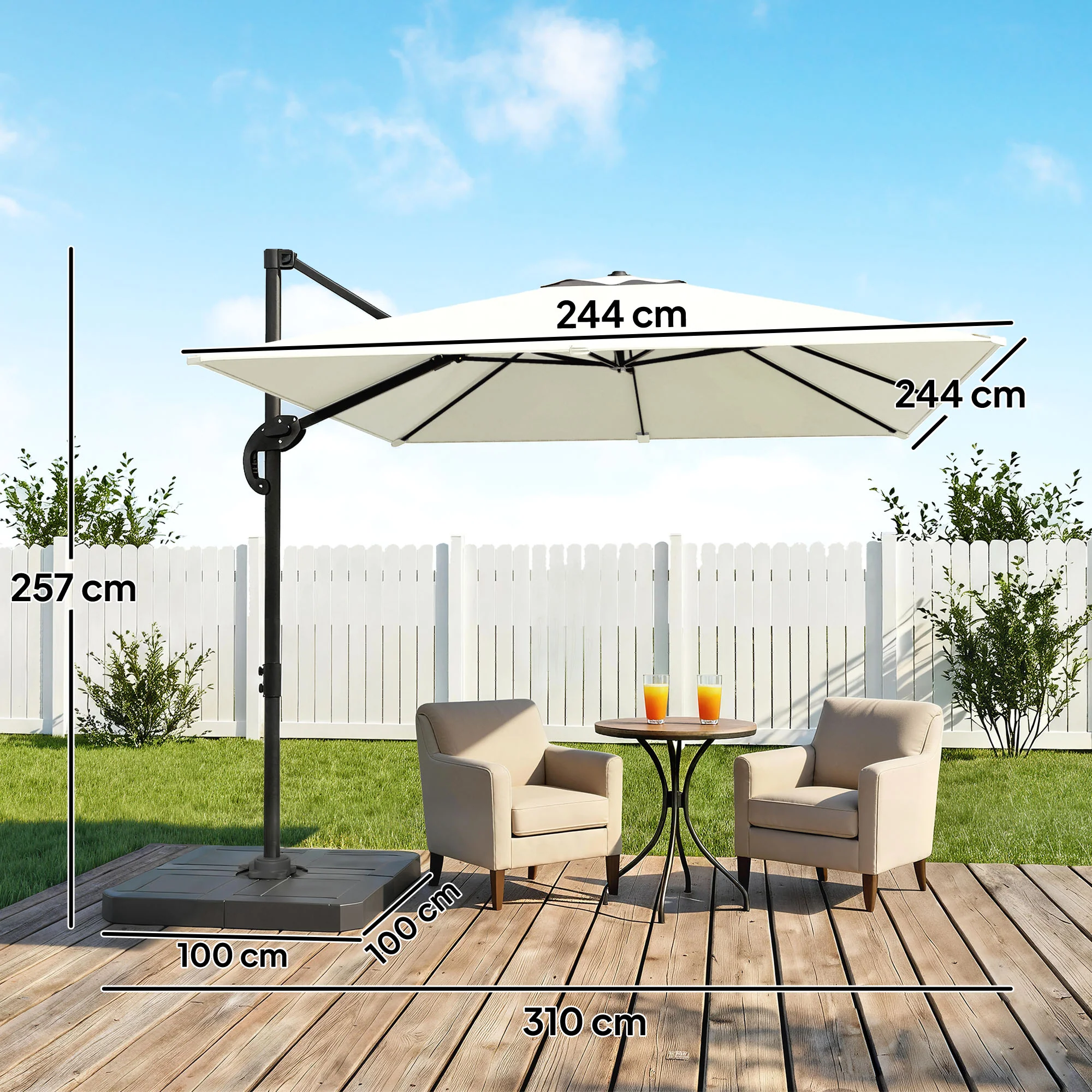Outsunny 2.4 X 2.4 M Cantilever Parasol W/ Umbrella Weights, Cream White - Image 3