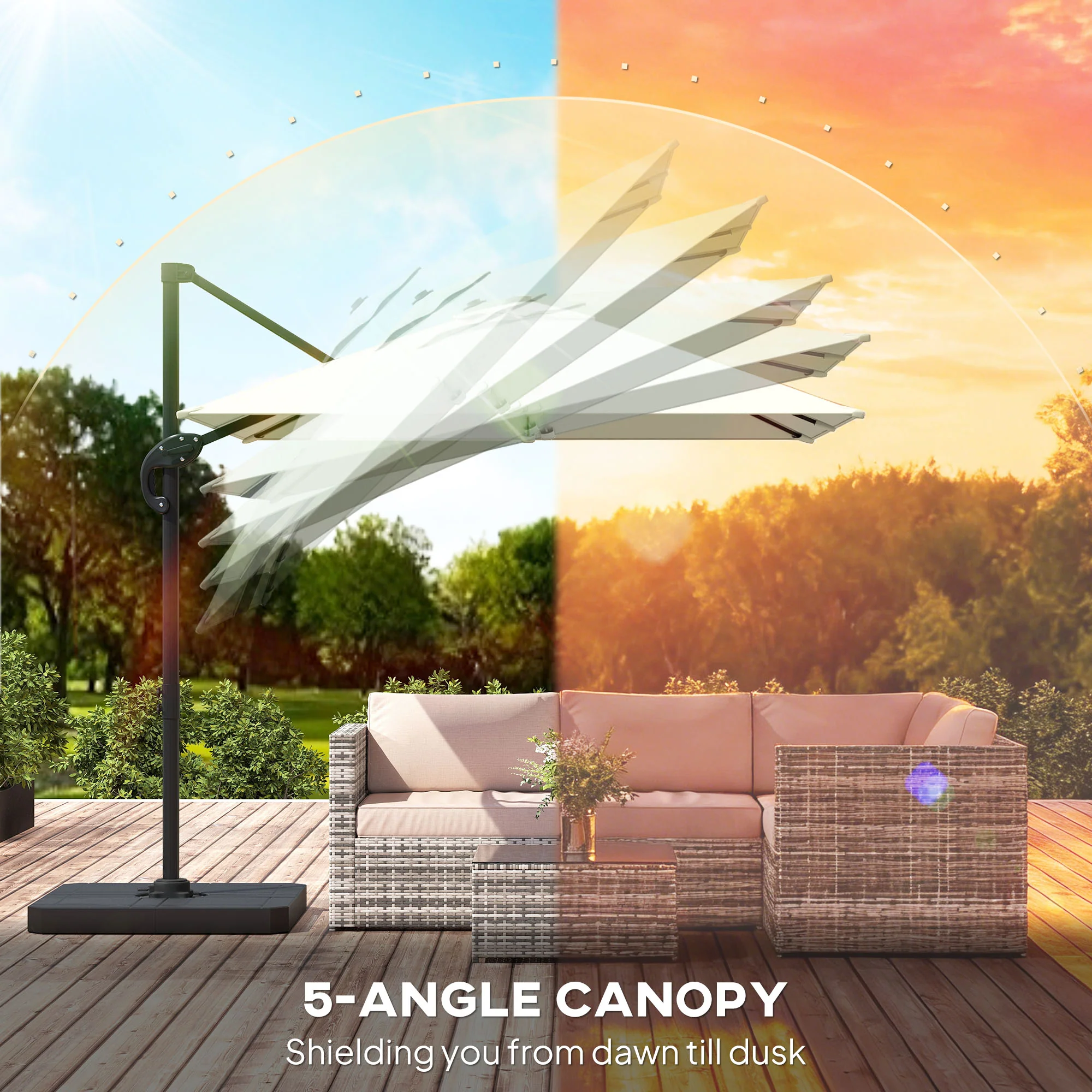 Outsunny 2.4 X 2.4 M Cantilever Parasol W/ Umbrella Weights, Cream White - Image 8