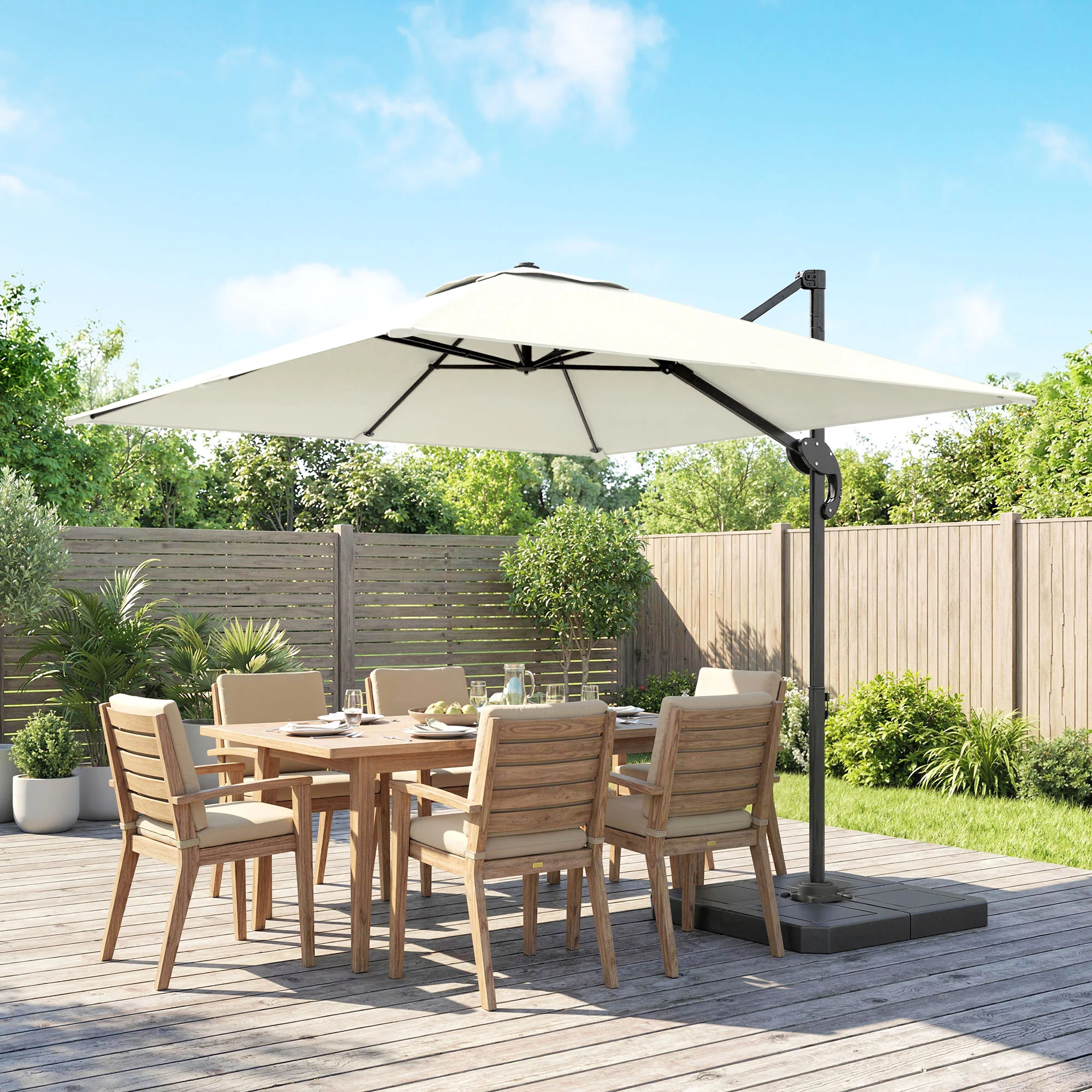Outsunny 2.4 X 2.4 M Cantilever Parasol W/ Umbrella Weights, Cream White - Image 9