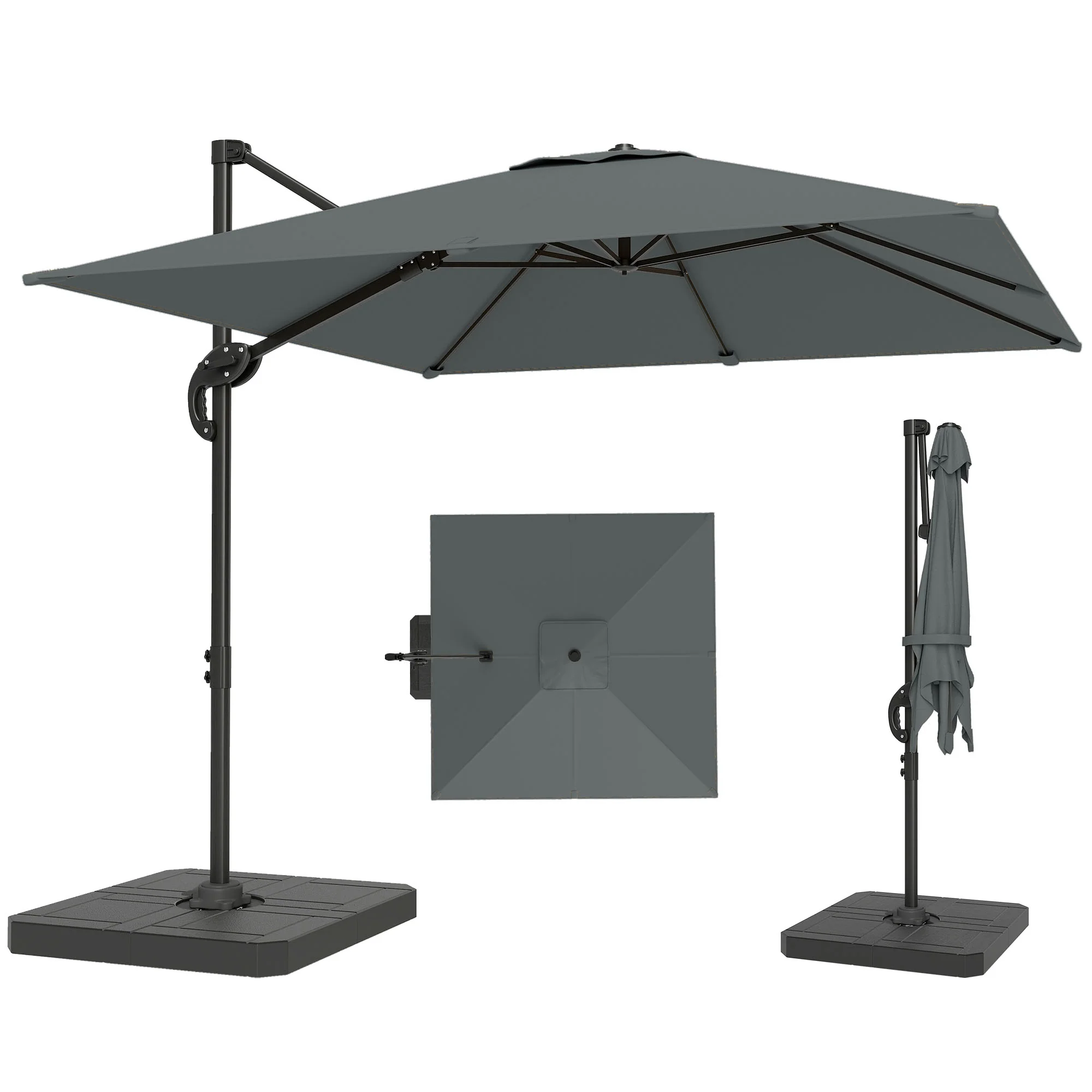 Outsunny 2.4 X 2.4 M Cantilever Parasol W/ Umbrella Weights, Dark Grey