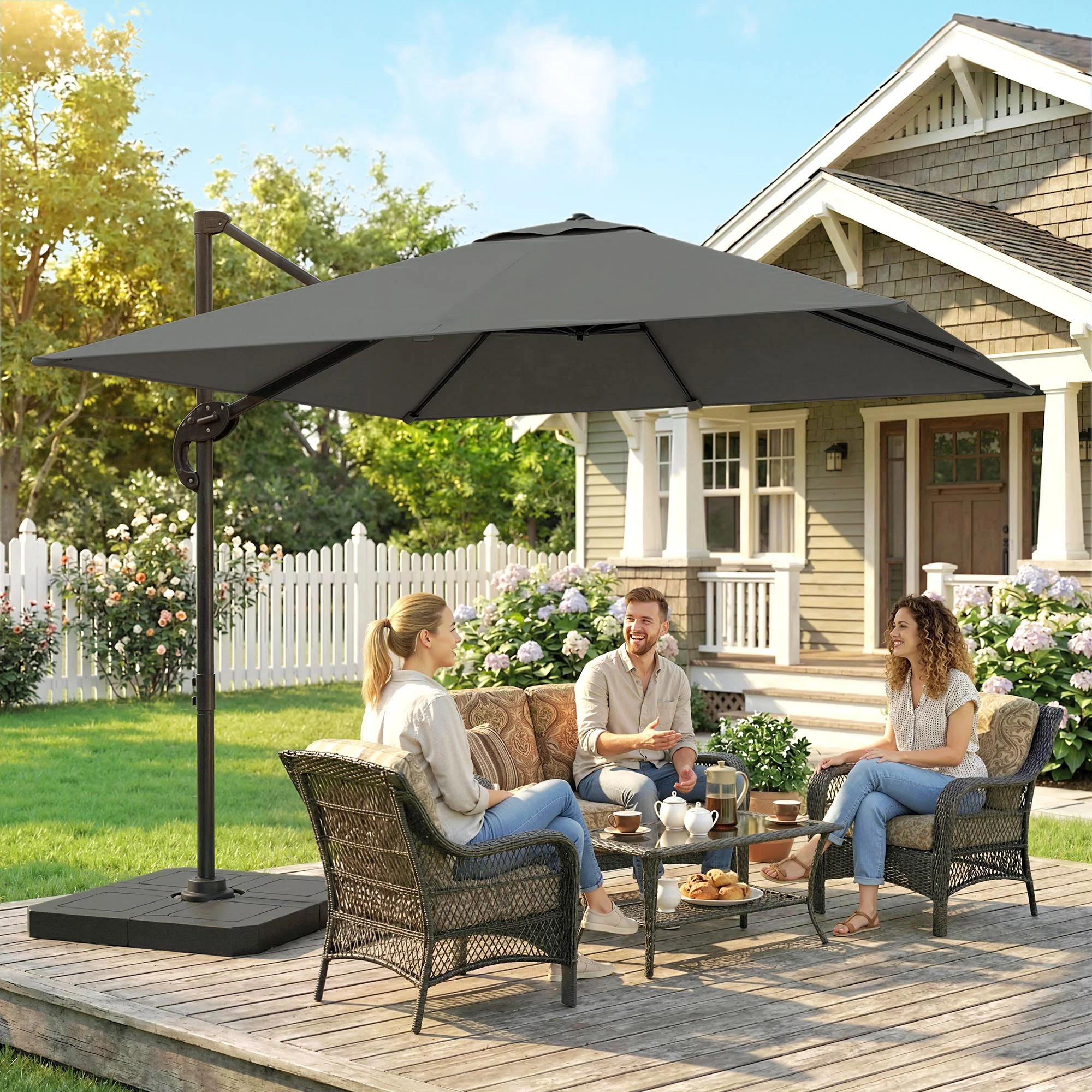 Outsunny 2.4 X 2.4 M Cantilever Parasol W/ Umbrella Weights, Dark Grey - Image 2