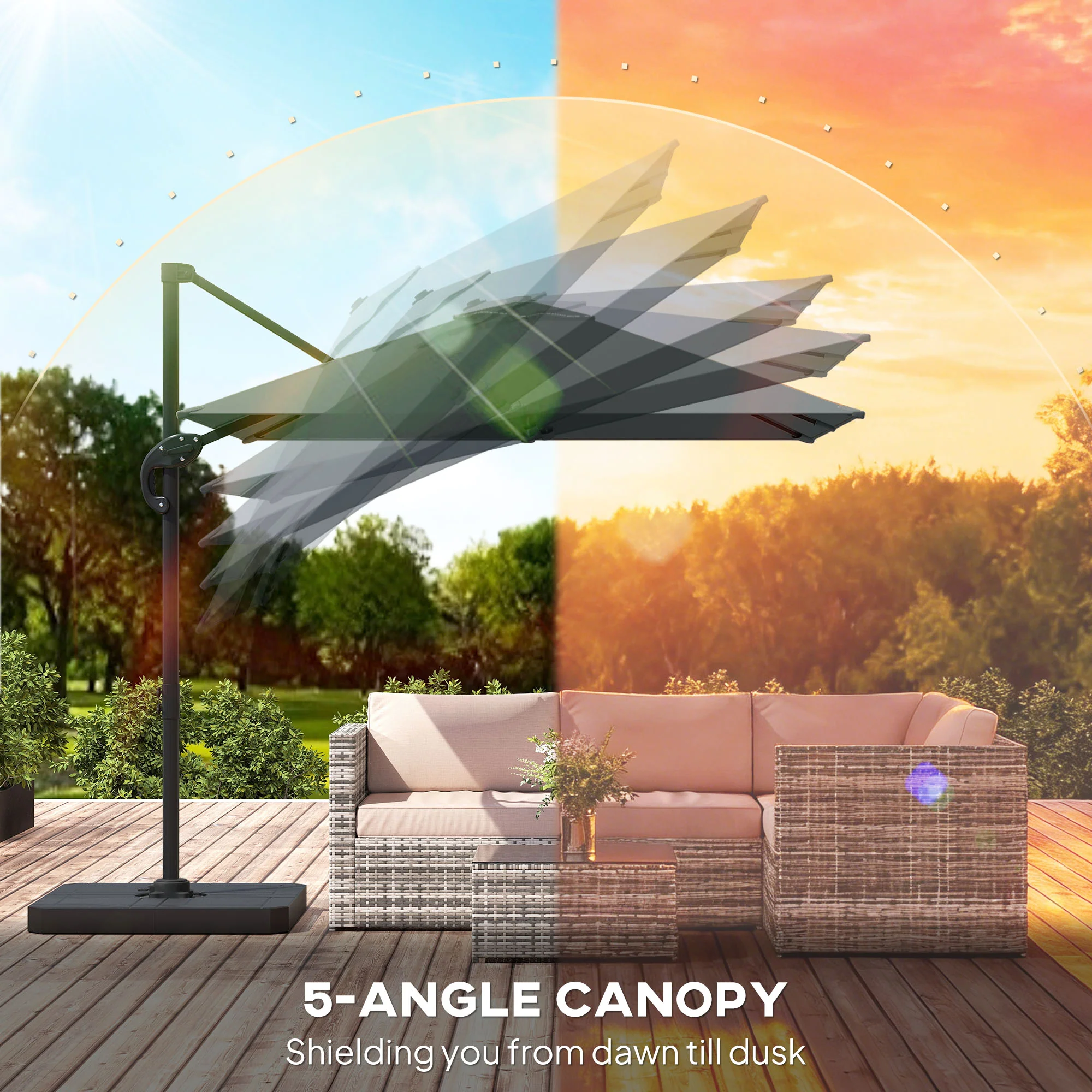 Outsunny 2.4 X 2.4 M Cantilever Parasol W/ Umbrella Weights, Dark Grey - Image 8