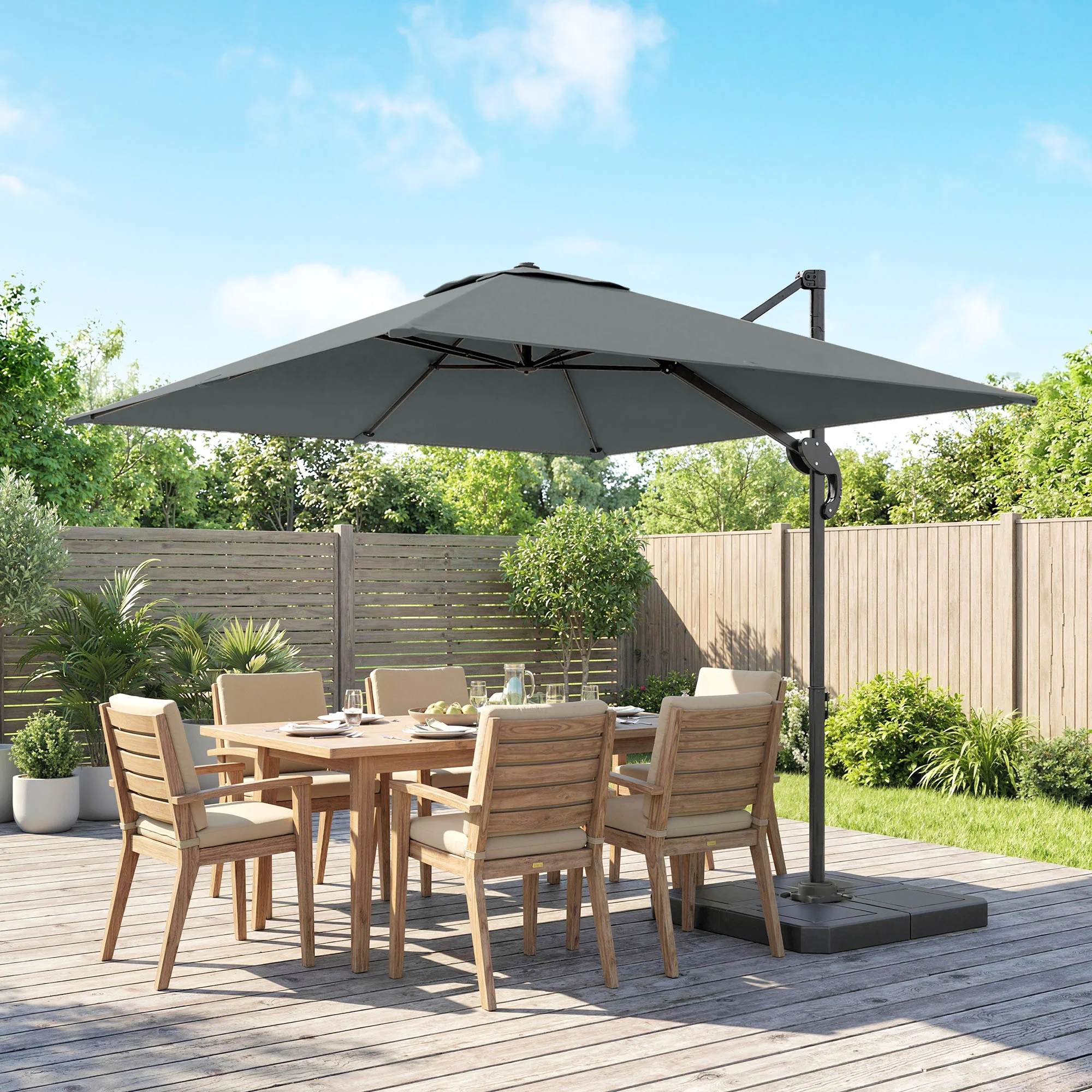 Outsunny 2.4 X 2.4 M Cantilever Parasol W/ Umbrella Weights, Dark Grey - Image 9