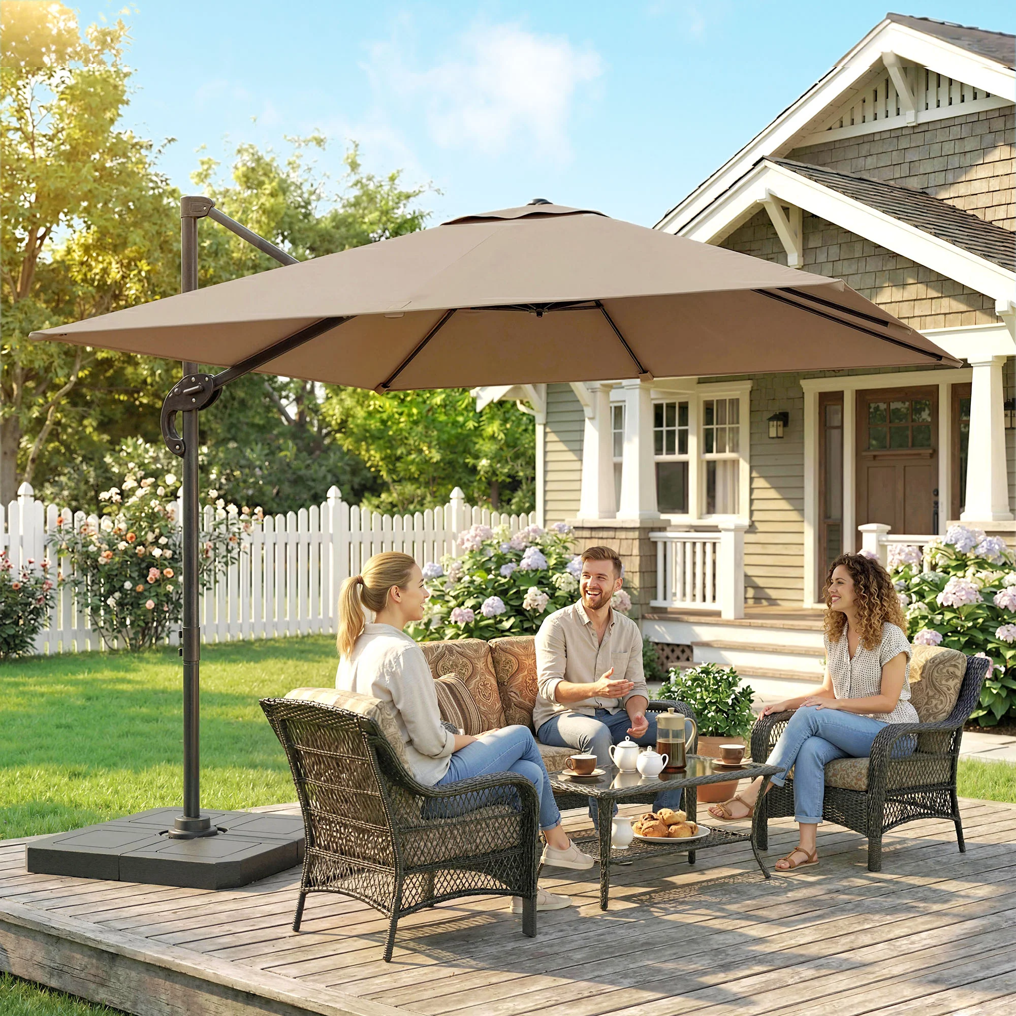 Outsunny 2.4 X 2.4 M Cantilever Parasol W/ Umbrella Weights, Khaki - Image 2