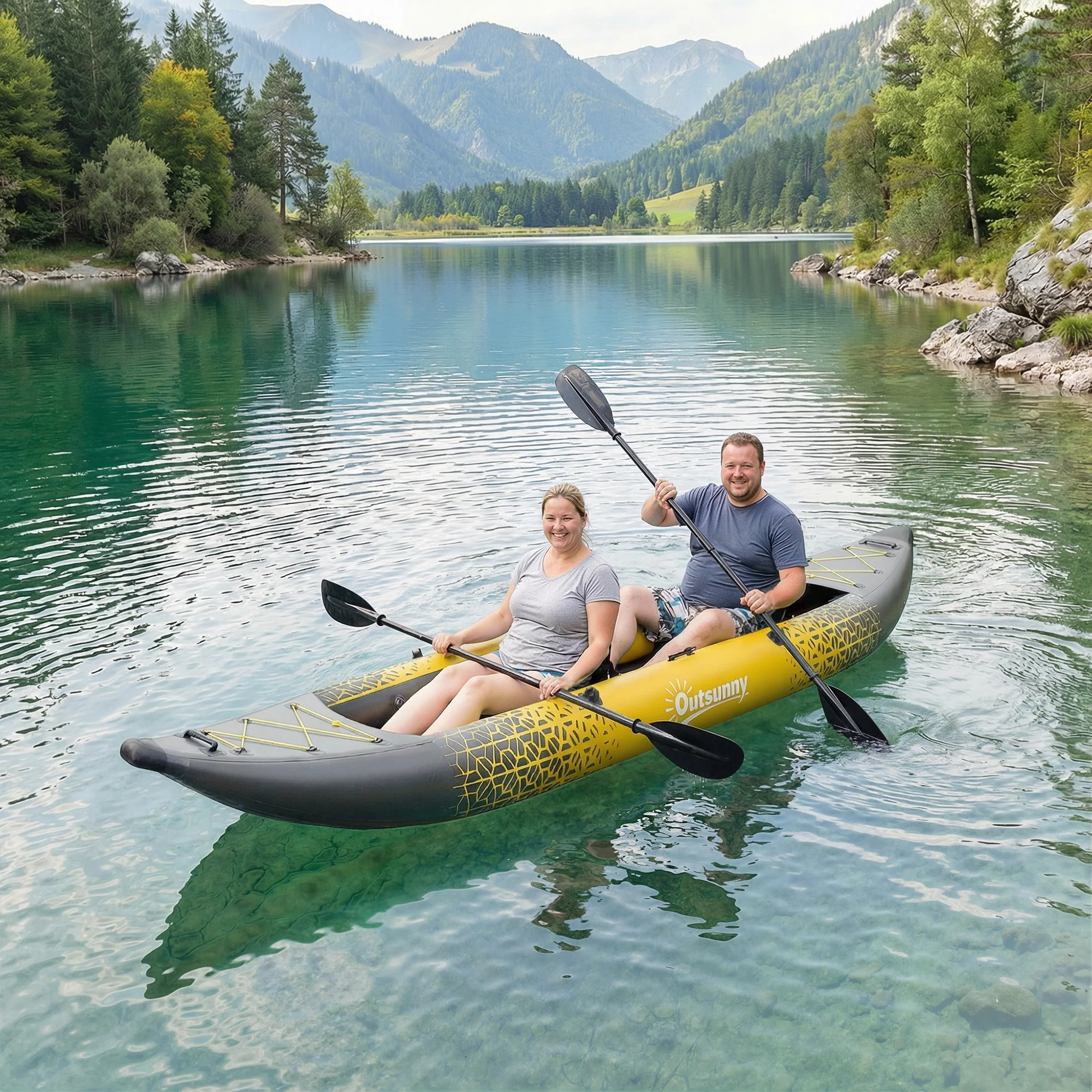 Outsunny 2.5' Inflatable Kayak 2-person Sit on Canoe with Paddles Grey - Image 2