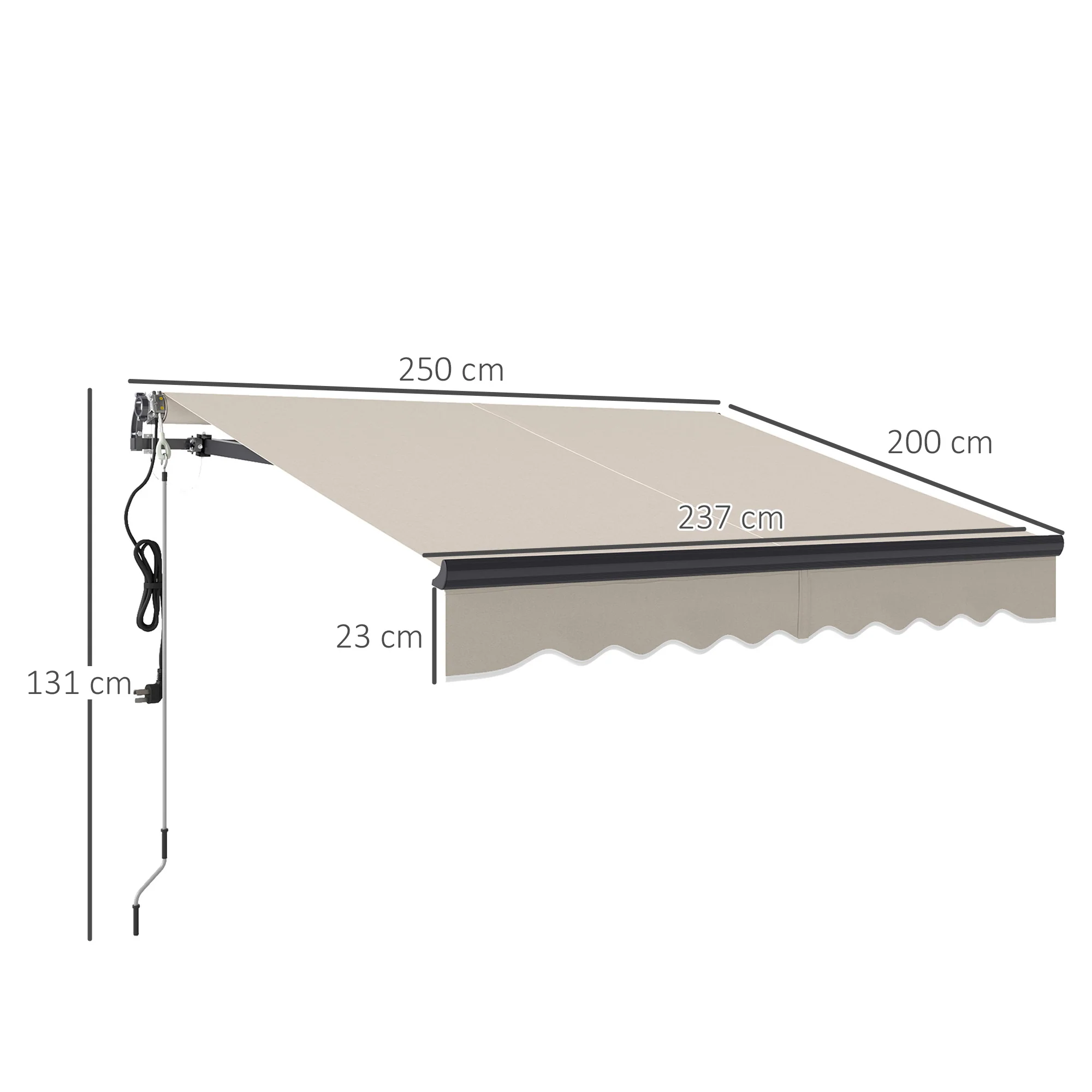 Outsunny 2.5 x 2m Electric Retractable Awning w/ Aluminium Frame - Image 5