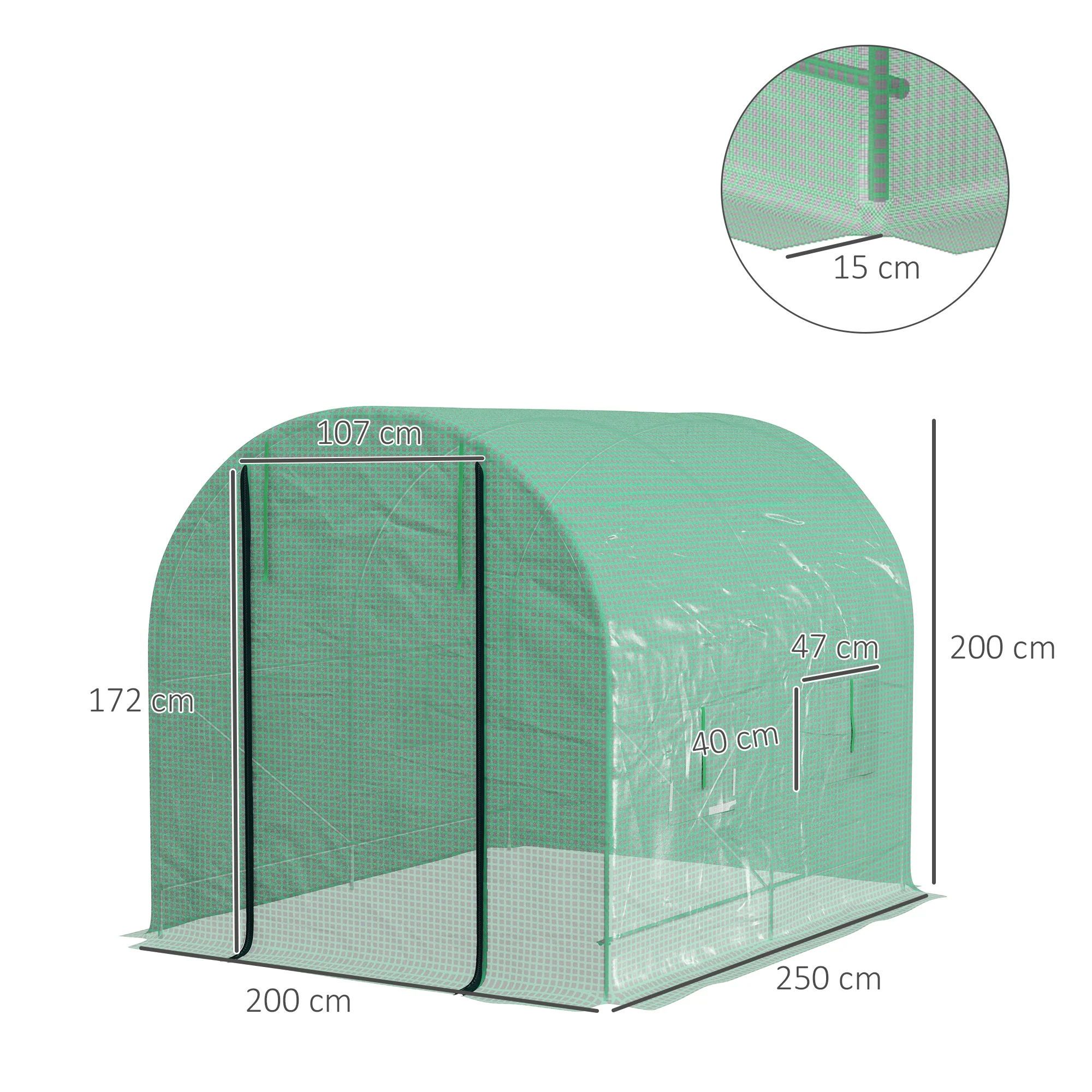 Outsunny 2.5 x 2m Walk-In Polytunnel Greenhouse with Roll Up Door Windows Green - Image 3