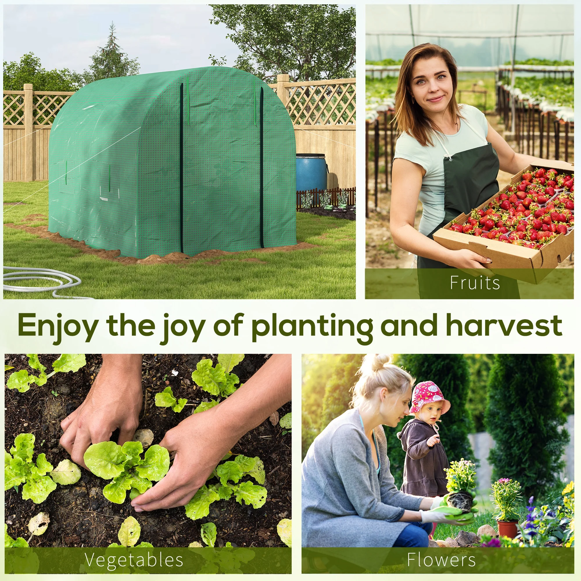 Outsunny 2.5 x 2m Walk-In Polytunnel Greenhouse with Roll Up Door Windows Green - Image 7