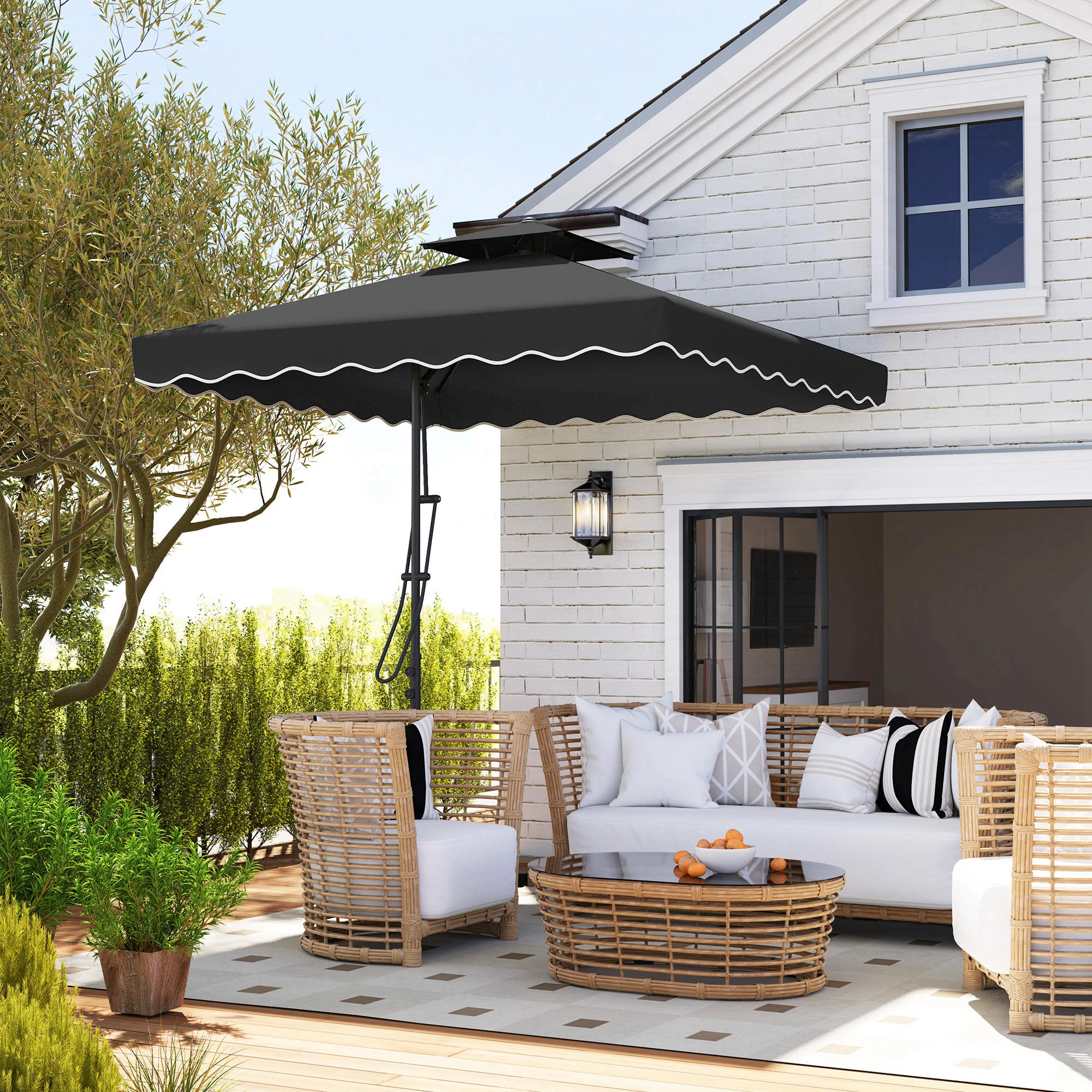 Outsunny 2.5m Cantilever Garden Parasol Umbrella With Cross Base - Image 2