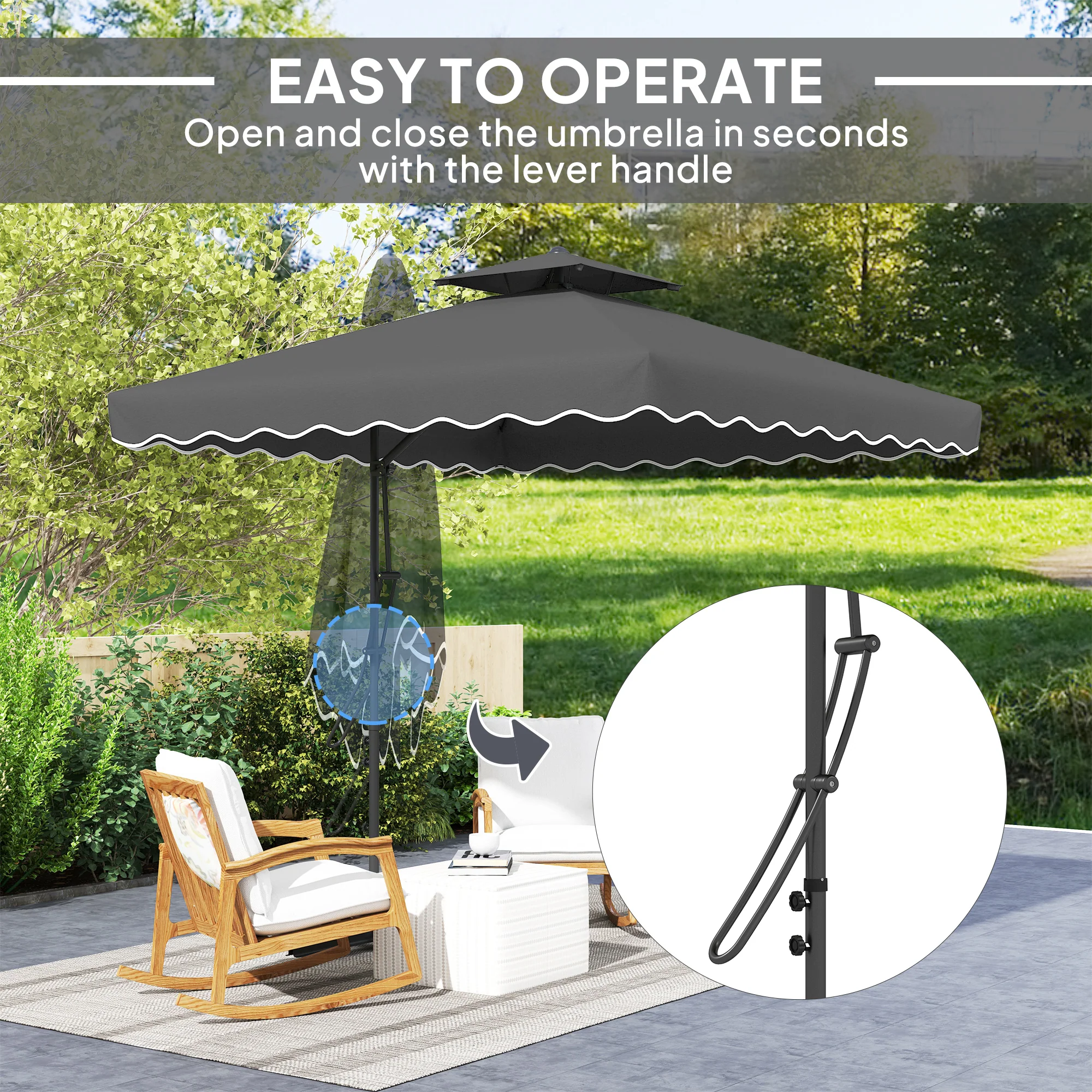 Outsunny 2.5m Cantilever Garden Parasol Umbrella With Cross Base - Image 3