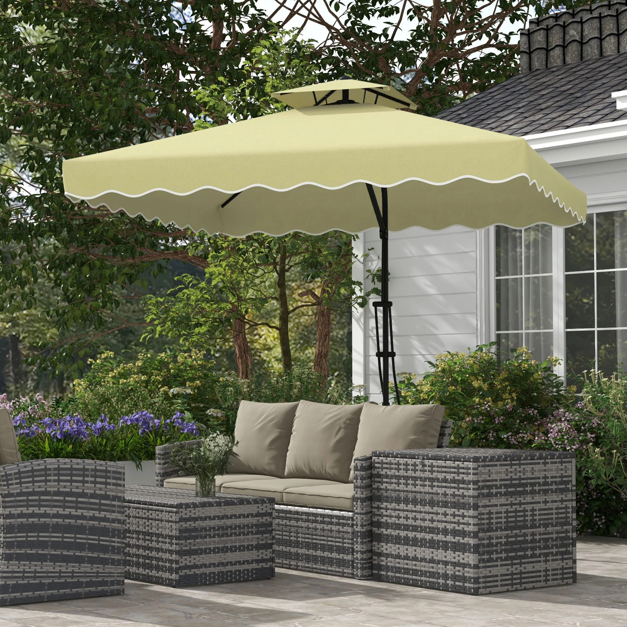 Outsunny 2.5m Square Cantilever Garden Parasol Umbrella with Cross Base, Beige - Image 2