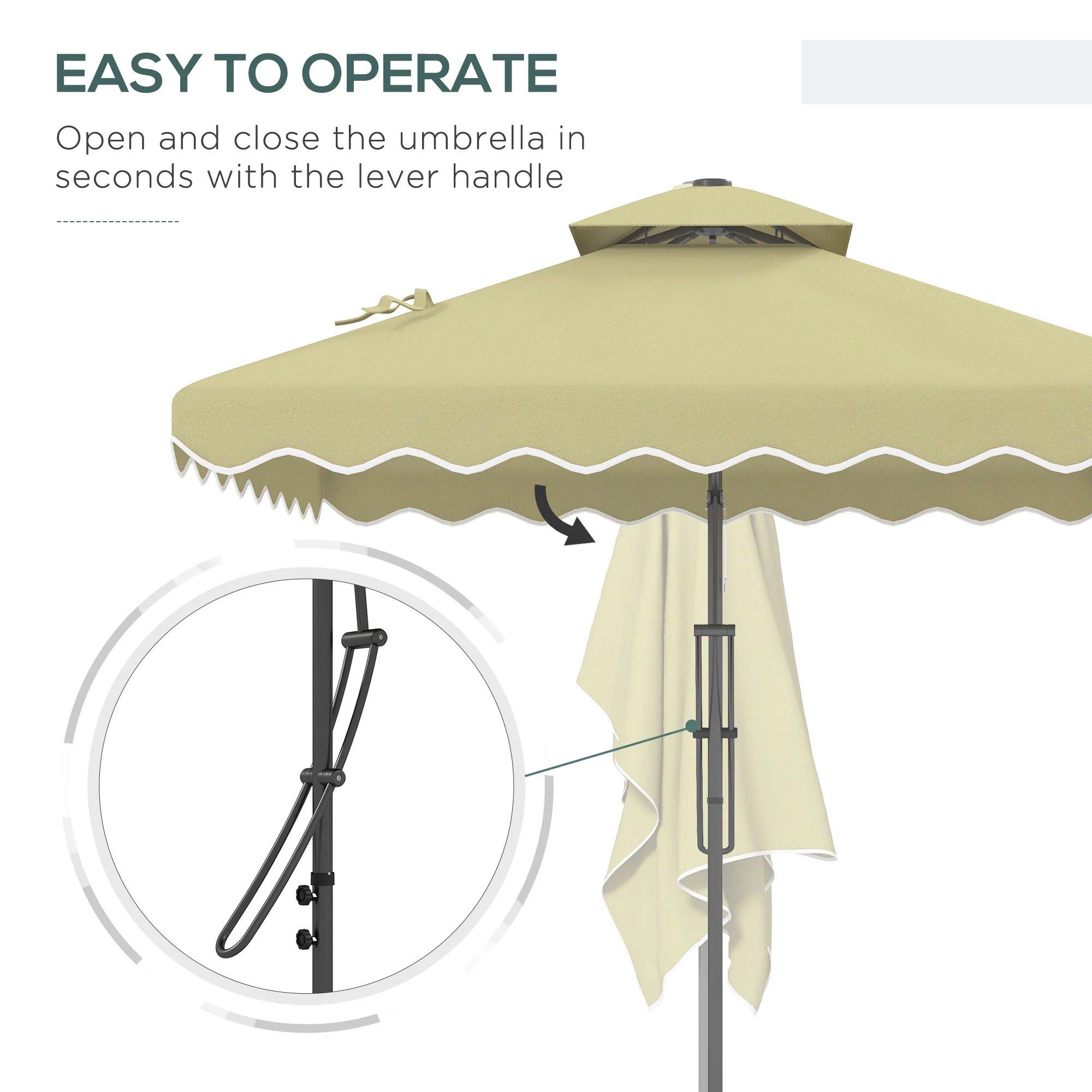 Outsunny 2.5m Square Cantilever Garden Parasol Umbrella with Cross Base, Beige - Image 3
