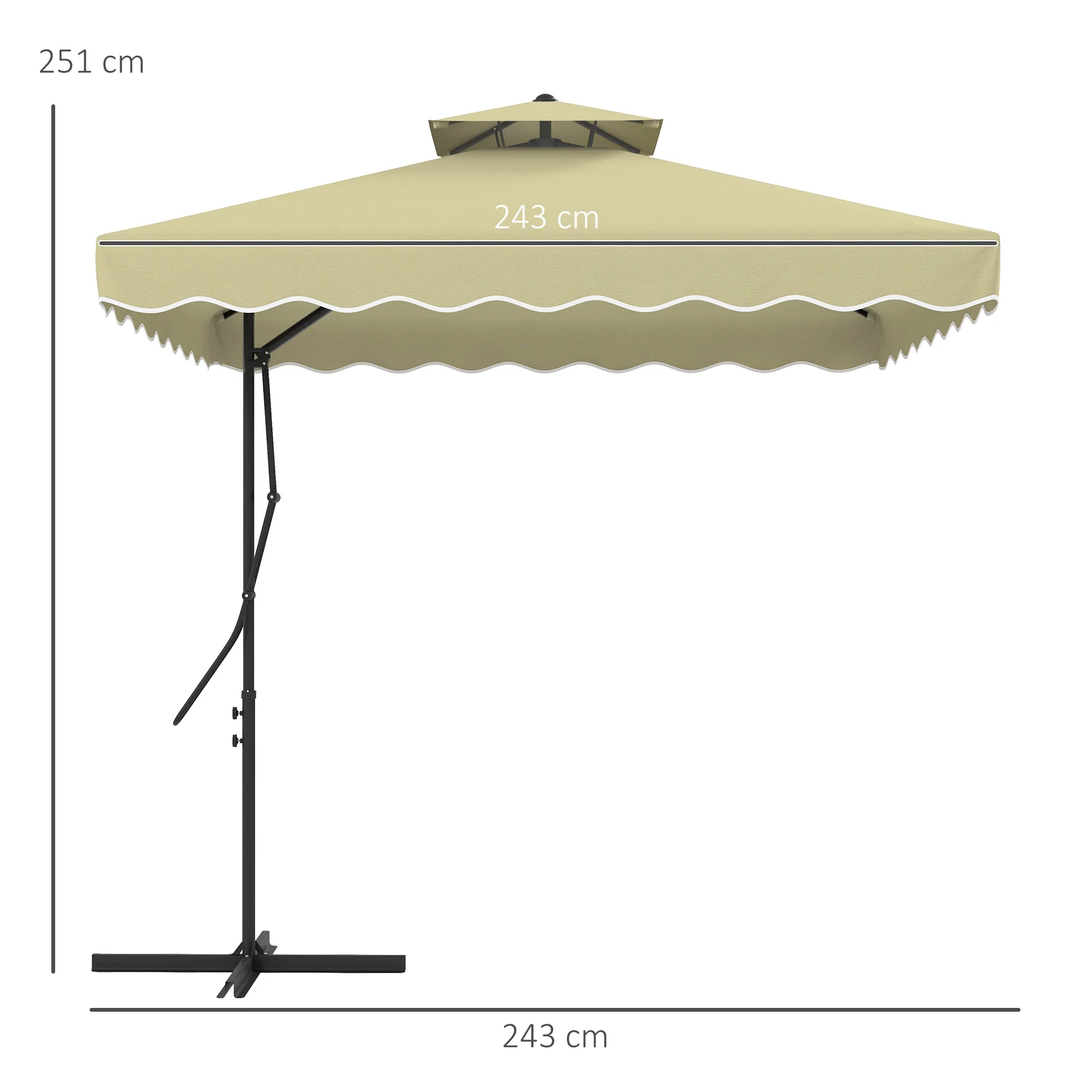 Outsunny 2.5m Square Cantilever Garden Parasol Umbrella with Cross Base, Beige - Image 5