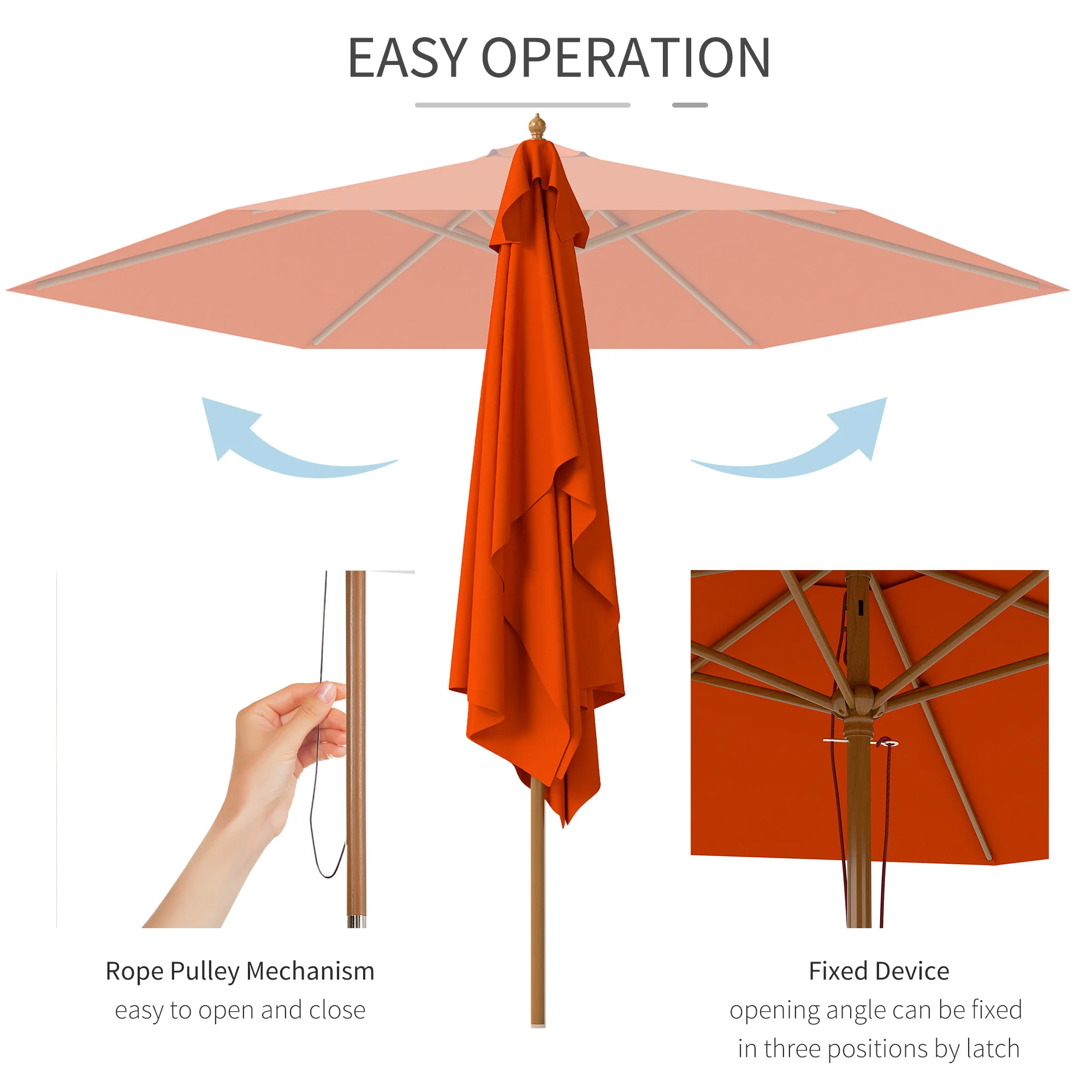 Outsunny 2.5m Wood Garden Parasol Sun Shade Outdoor Wooden Umbrella Canopy - Image 13