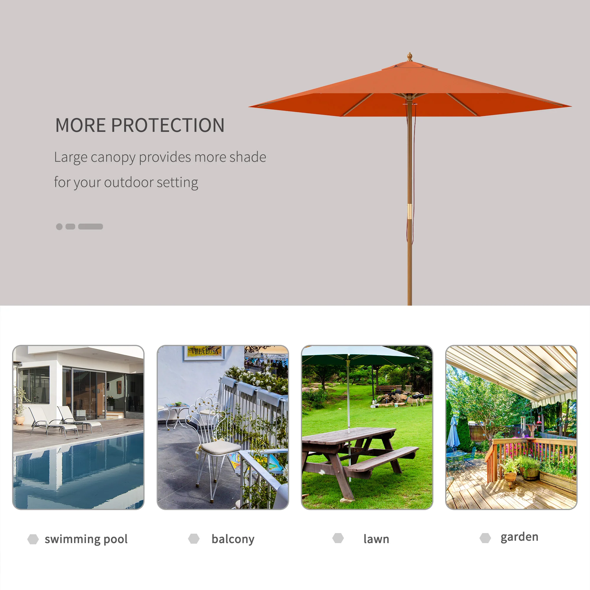 Outsunny 2.5m Wood Garden Parasol Sun Shade Outdoor Wooden Umbrella Canopy - Image 15