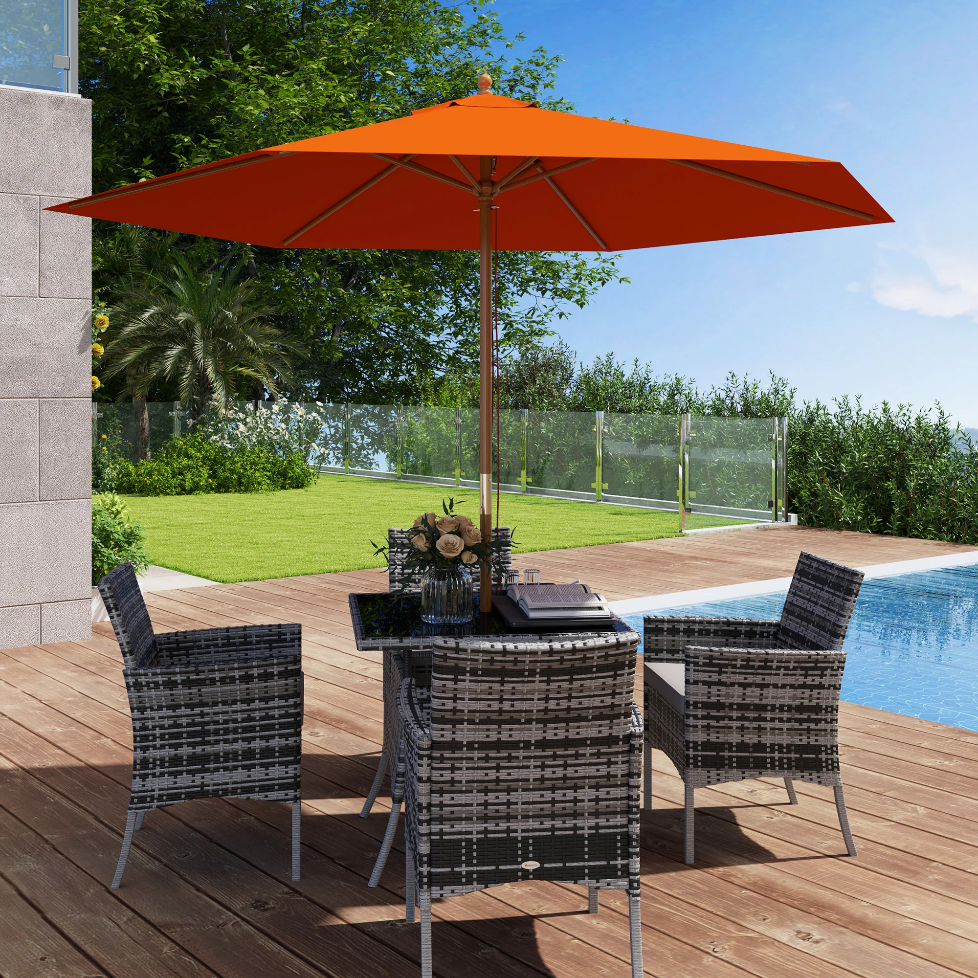 Outsunny 2.5m Wood Garden Parasol Sun Shade Outdoor Wooden Umbrella Canopy - Image 18