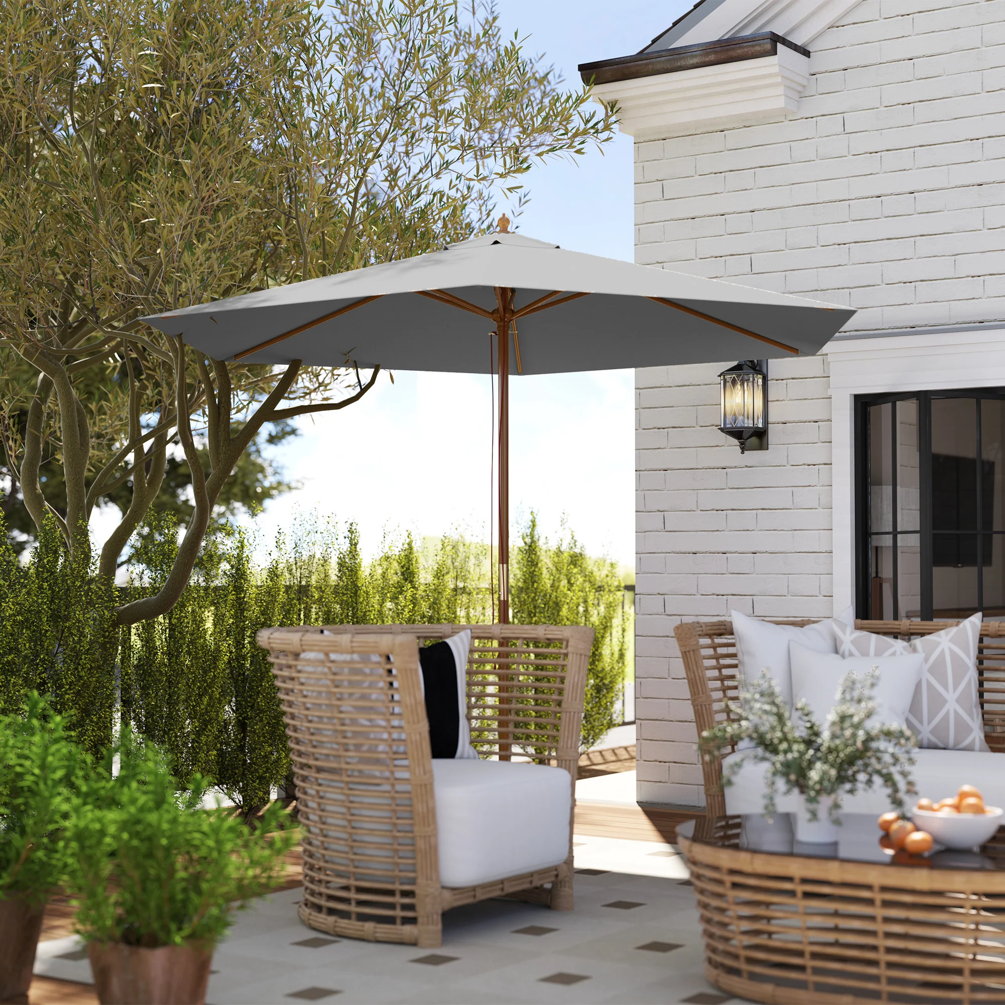 Outsunny 2.5m Wood Garden Parasol Sun Shade Outdoor Wooden Umbrella Canopy - Image 2