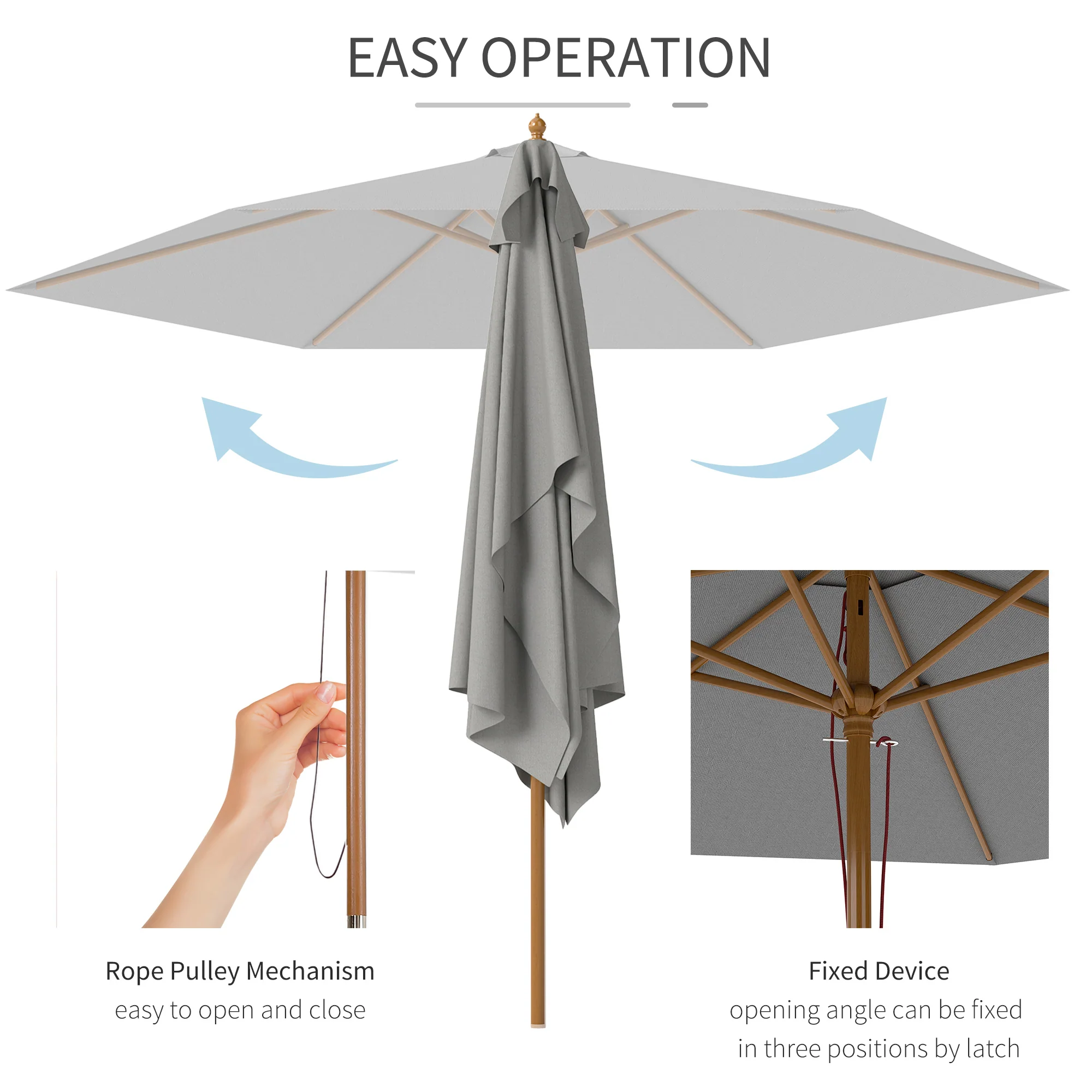 Outsunny 2.5m Wood Garden Parasol Sun Shade Outdoor Wooden Umbrella Canopy - Image 4