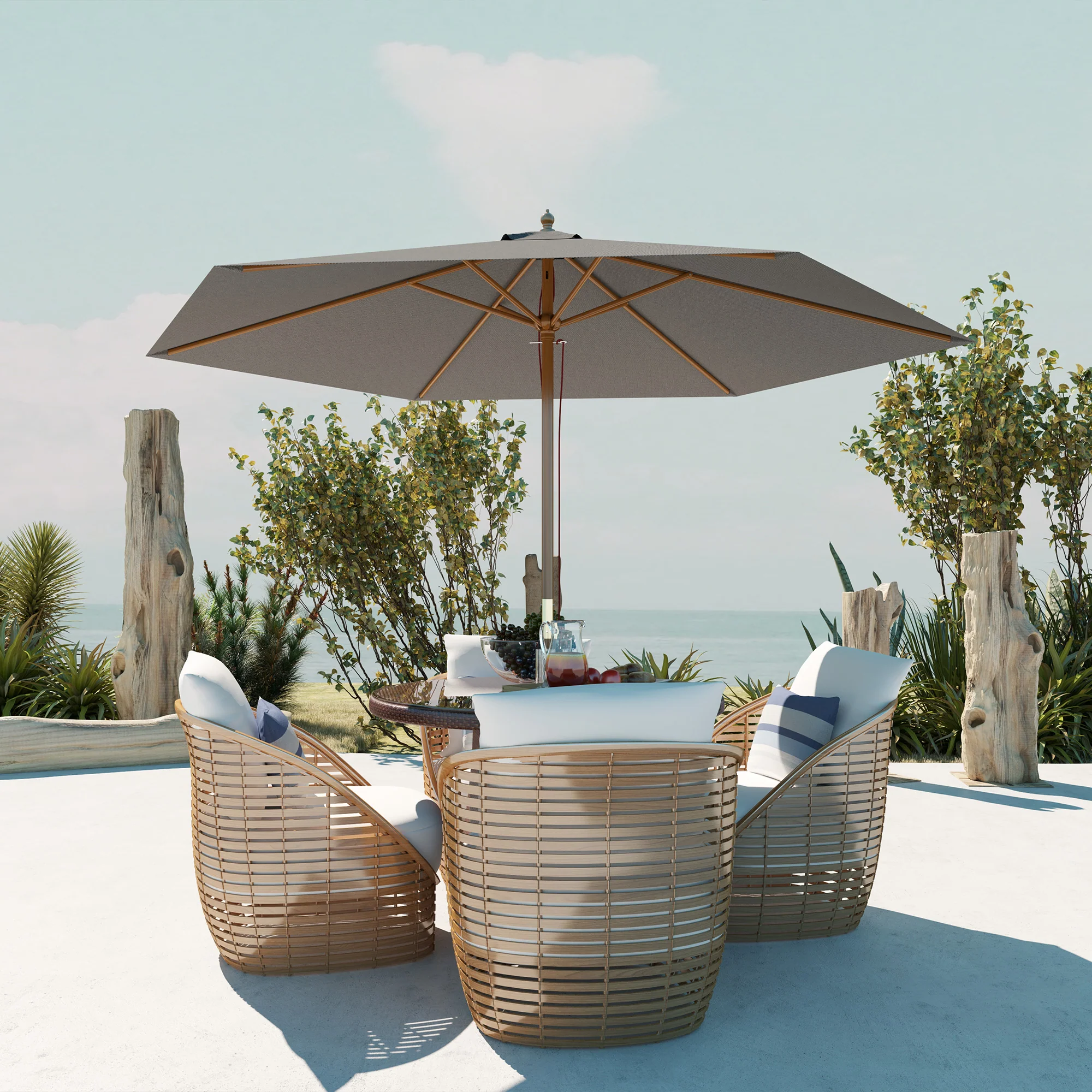 Outsunny 2.5m Wood Garden Parasol Sun Shade Outdoor Wooden Umbrella Canopy - Image 8