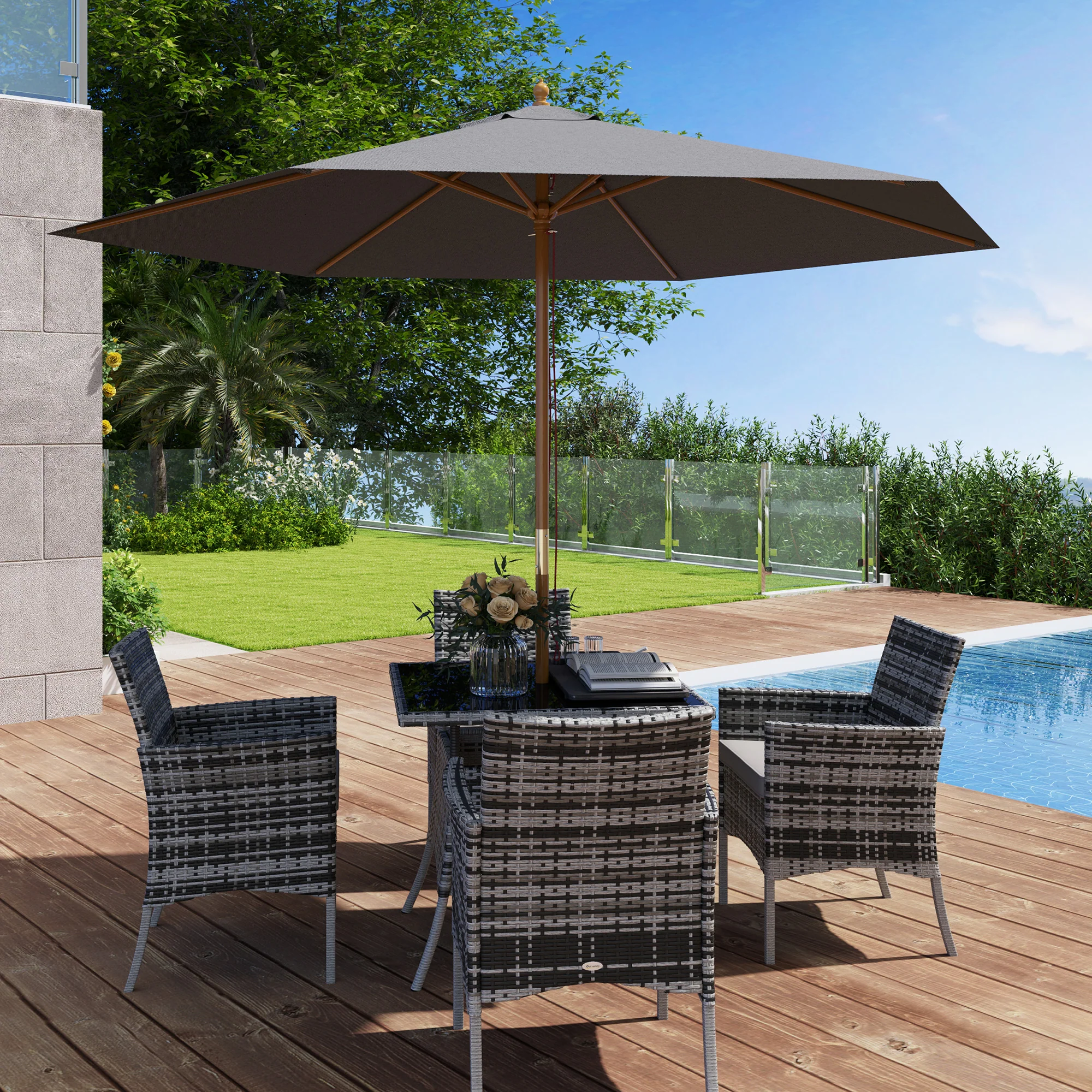 Outsunny 2.5m Wood Garden Parasol Sun Shade Outdoor Wooden Umbrella Canopy - Image 9