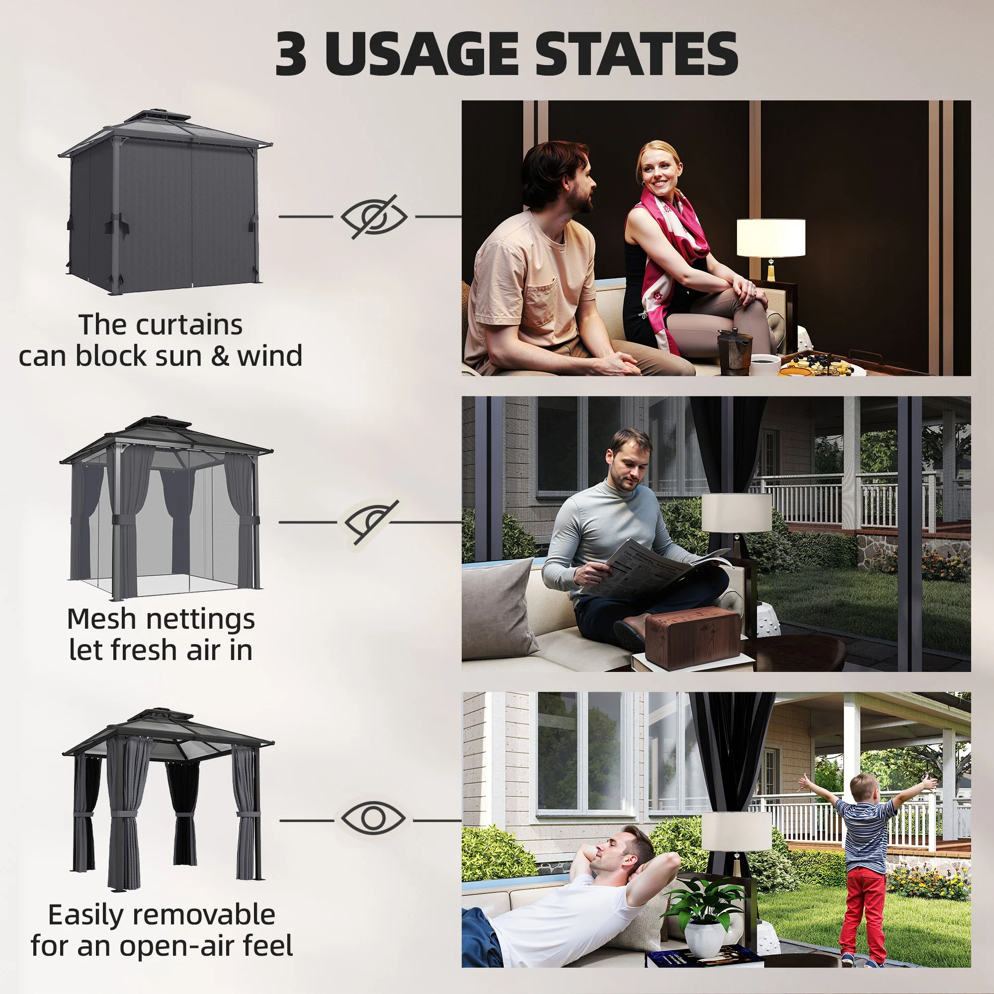 Outsunny 2.5x2.5 m Hardtop Gazebo Canopy w/ Drainage Gutters, Garden Gazebo - Image 5