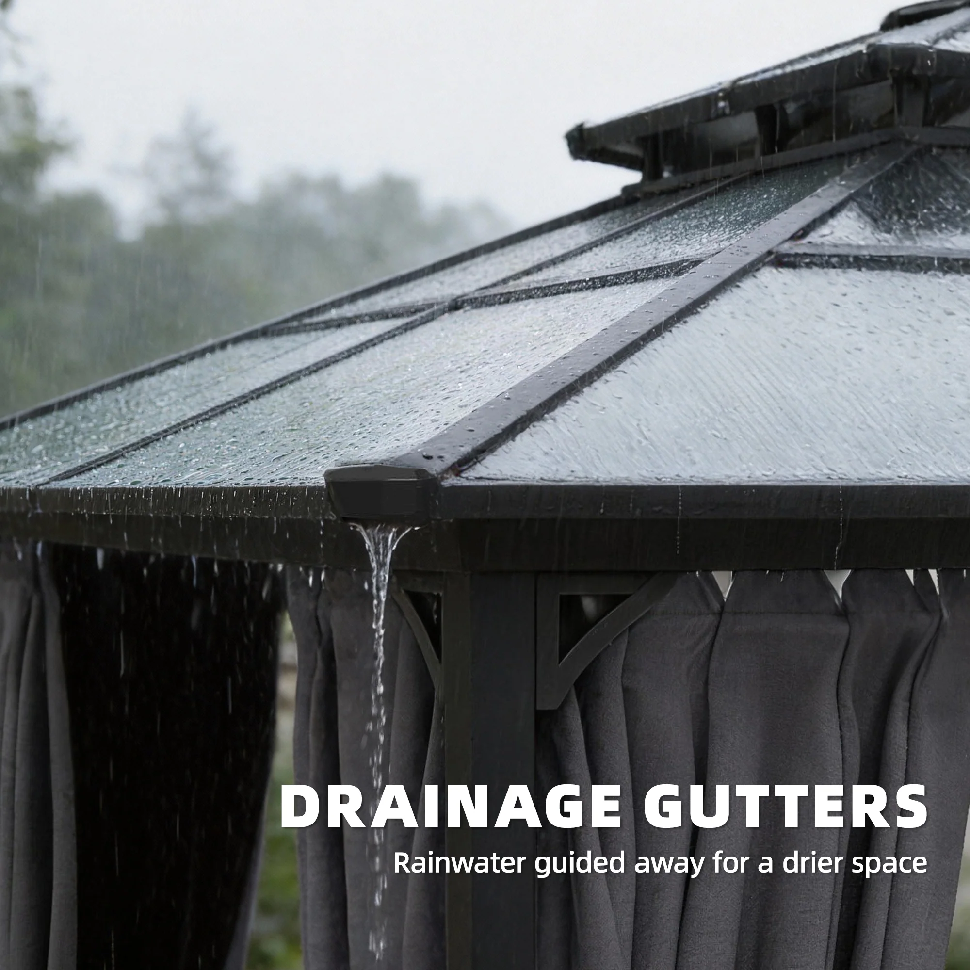 Outsunny 2.5x2.5 m Hardtop Gazebo Canopy w/ Drainage Gutters, Garden Gazebo - Image 7