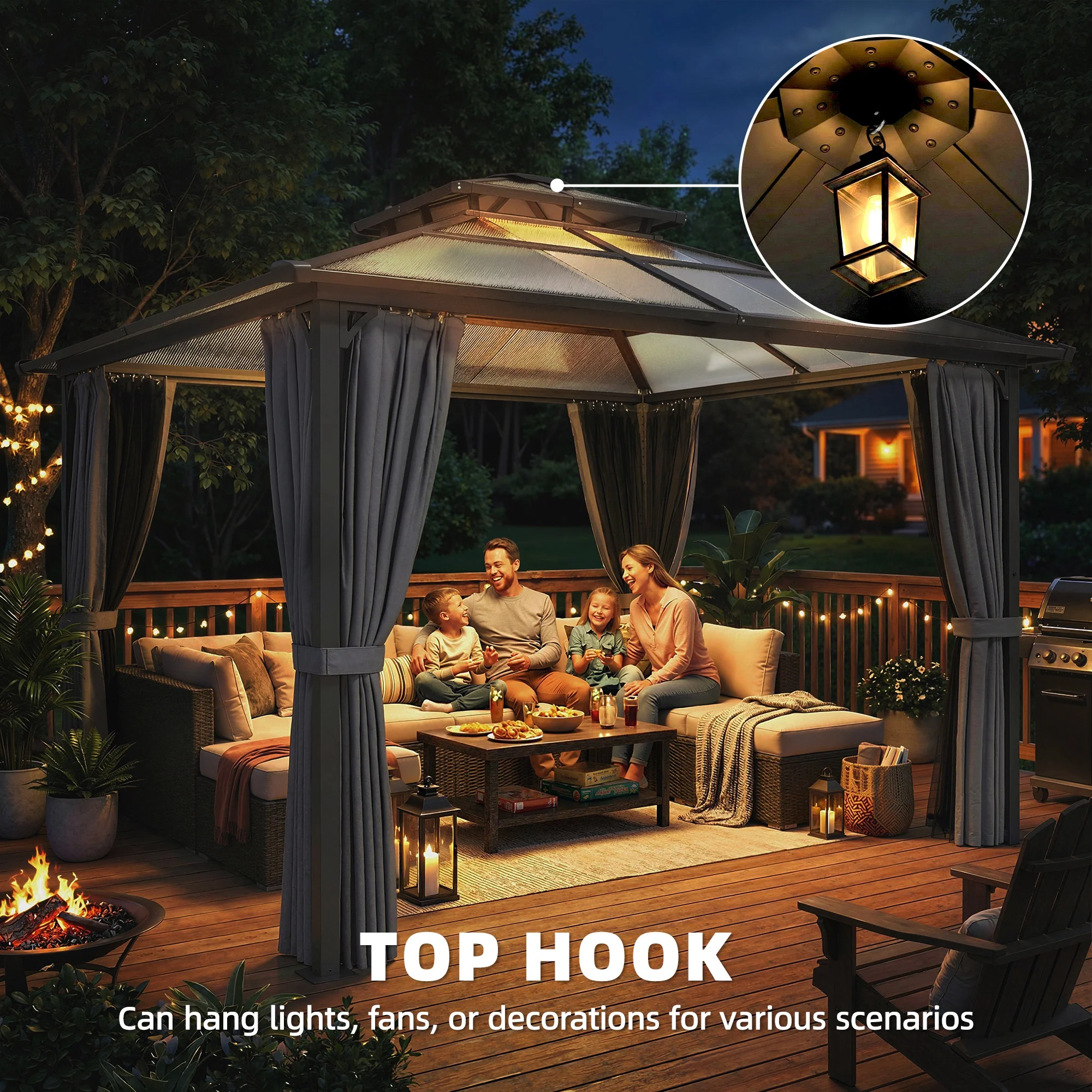 Outsunny 2.5x2.5 m Hardtop Gazebo Canopy w/ Drainage Gutters, Garden Gazebo - Image 8