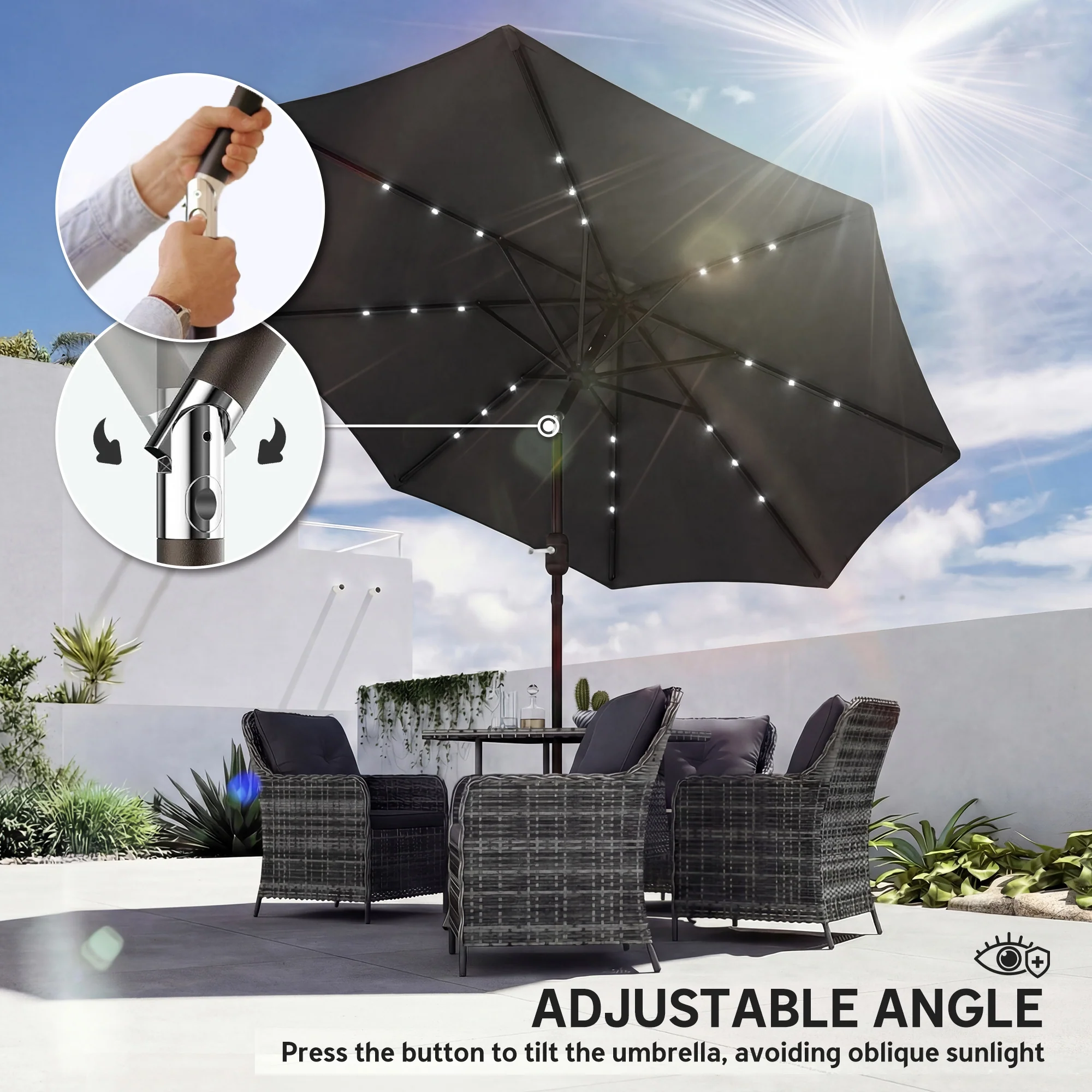 Outsunny 2.6 m Garden Parasol Umbrella with Light, Outdoor Patio Umbrella - Image 8