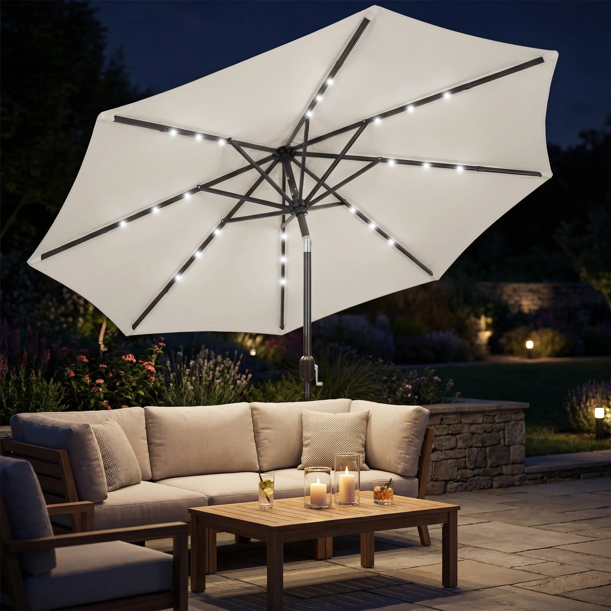 Outsunny 2.6 m Garden Parasol Umbrella with Light, Outdoor Patio Umbrella - Image 2