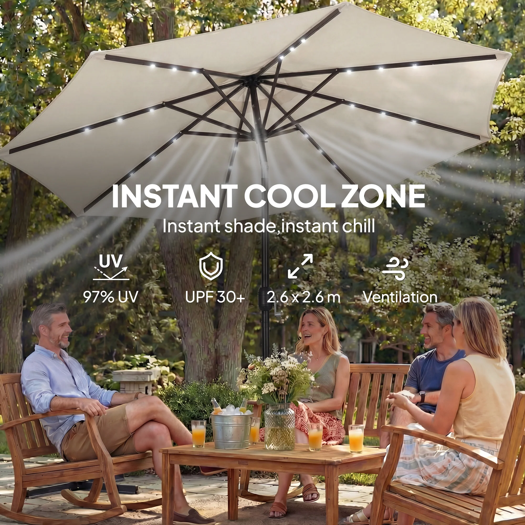 Outsunny 2.6 m Garden Parasol Umbrella with Light, Outdoor Patio Umbrella - Image 6