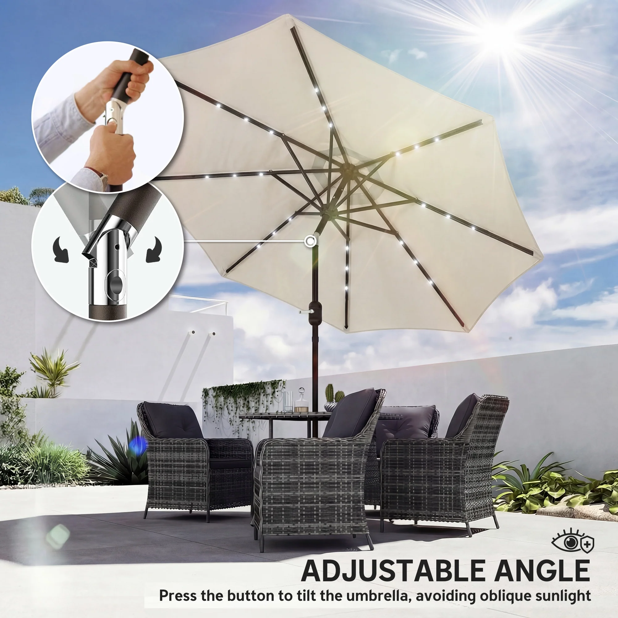 Outsunny 2.6 m Garden Parasol Umbrella with Light, Outdoor Patio Umbrella - Image 8