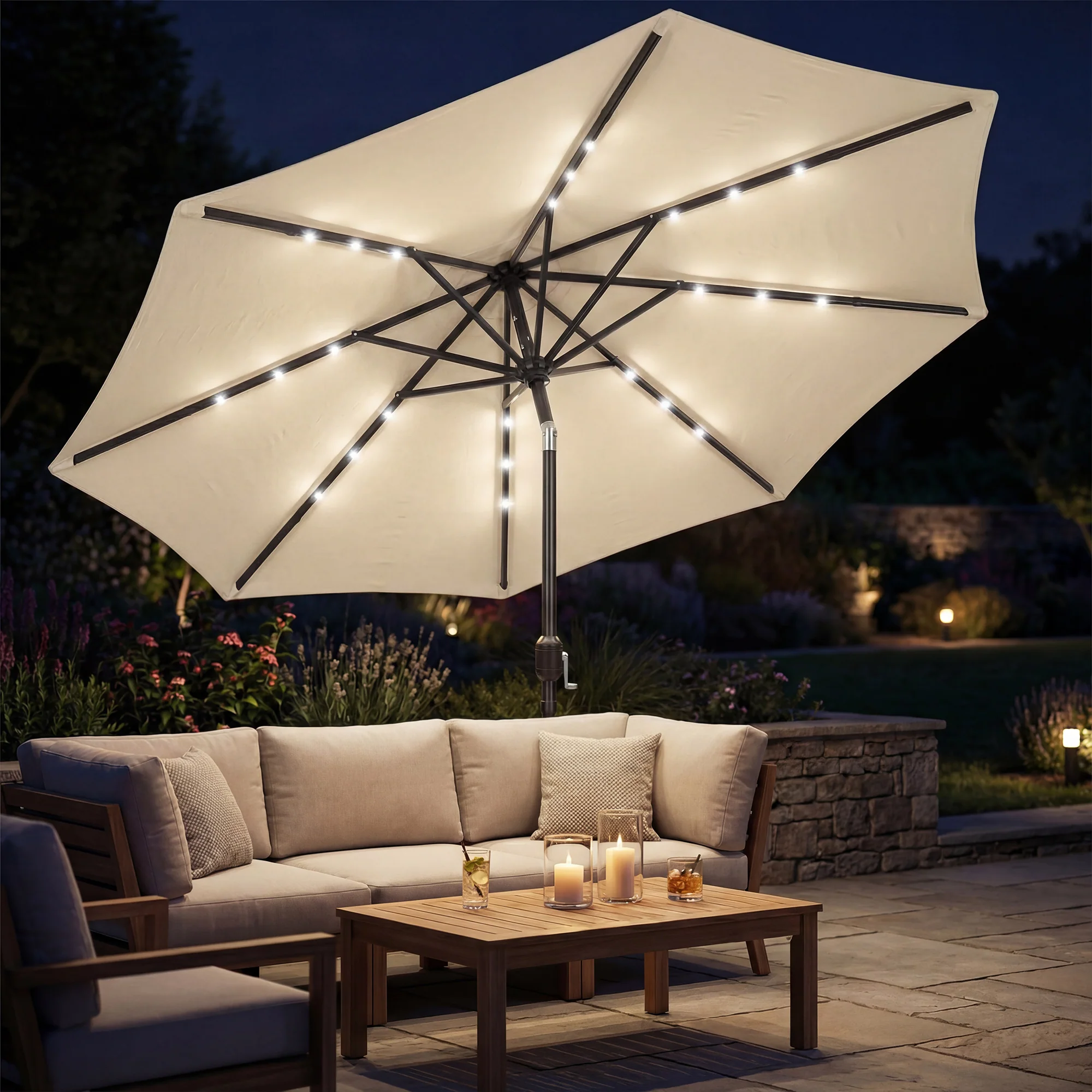 Outsunny 2.6 m Garden Parasol Umbrella with Light, Outdoor Patio Umbrella - Image 2