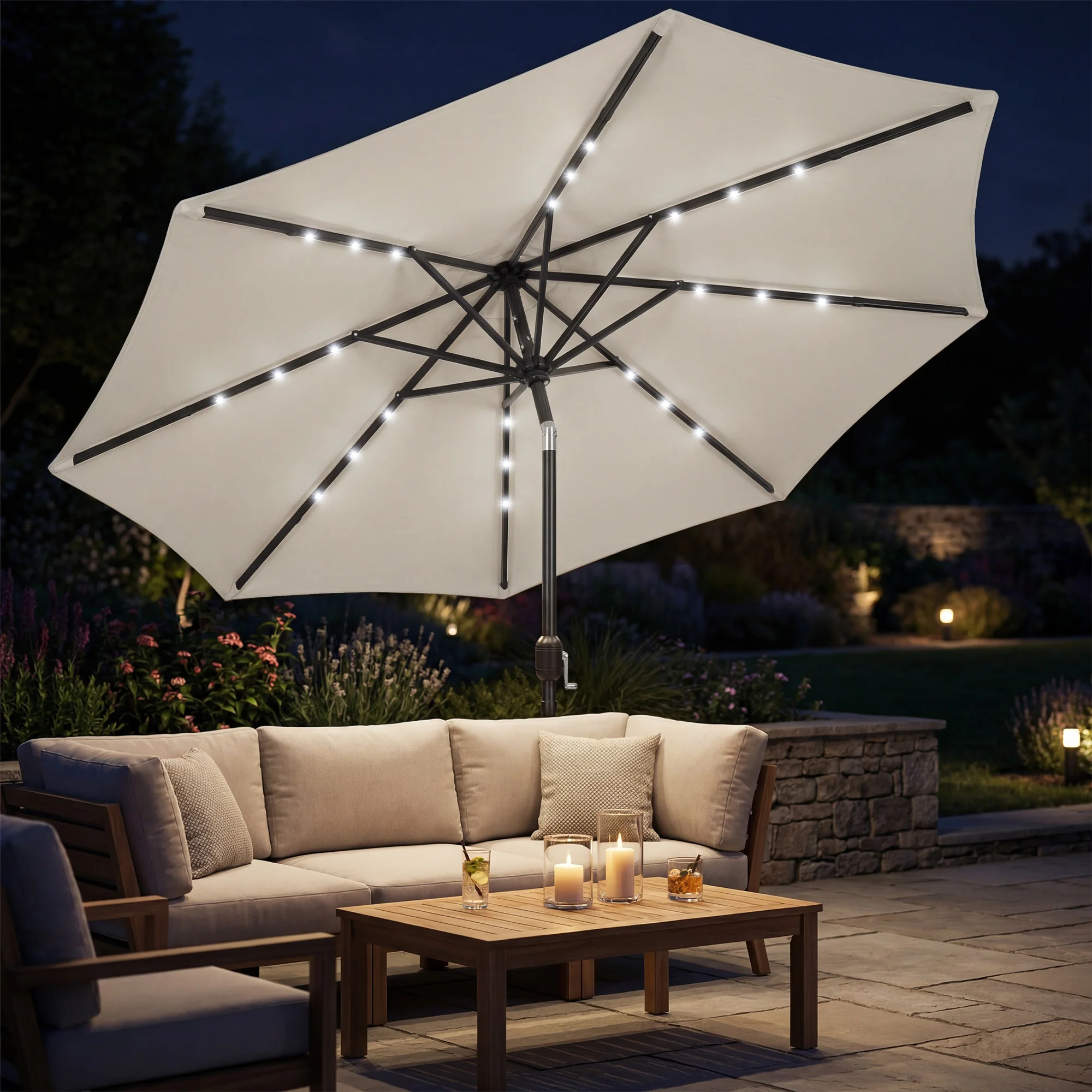 Outsunny 2.6 m Garden Parasol Umbrella with Light, Outdoor Patio Umbrella - Image 2
