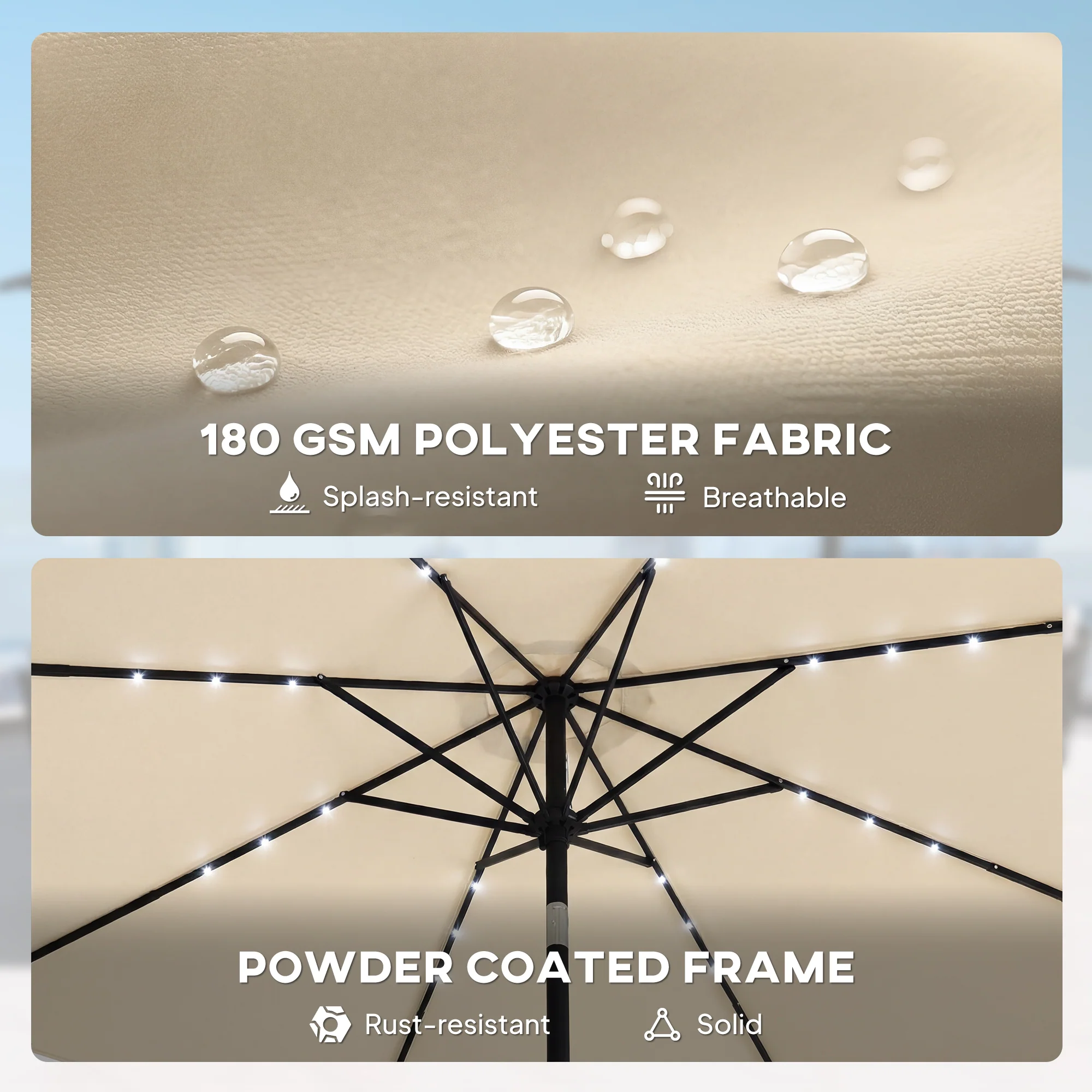 Outsunny 2.6 m Garden Parasol Umbrella with Light, Outdoor Patio Umbrella - Image 7