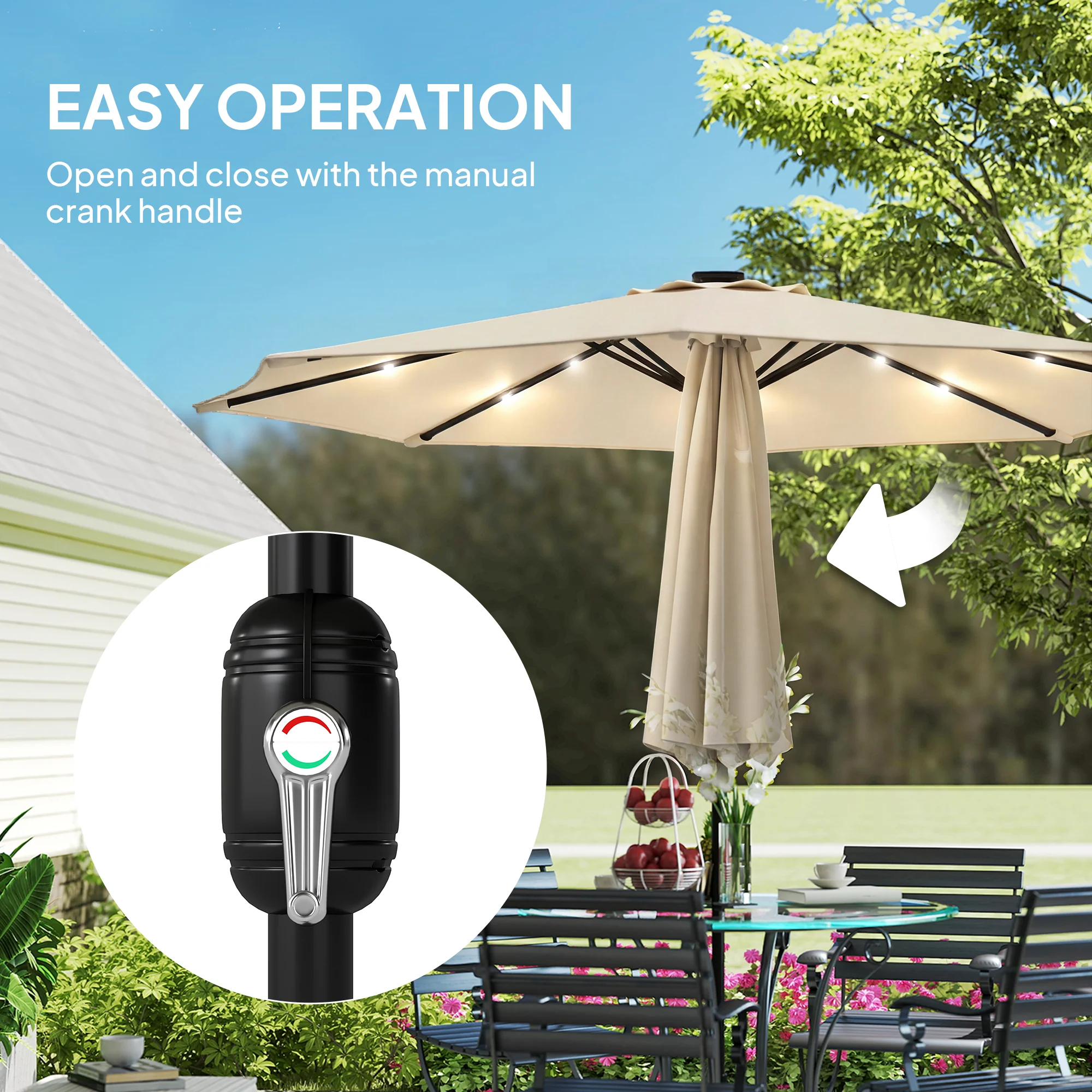 Outsunny 2.6 m Garden Parasol Umbrella with Light, Outdoor Patio Umbrella - Image 9